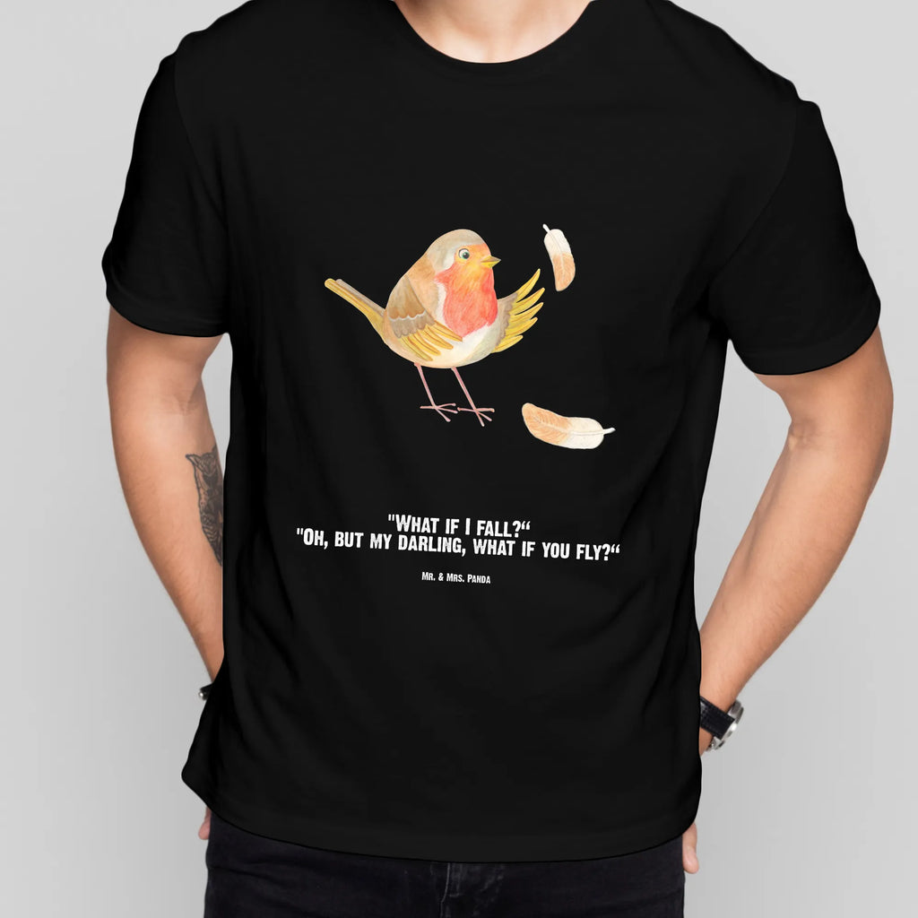 Personalisiertes T-Shirt Rotkehlchen mit Federn T-Shirt Personalisiert, T-Shirt mit Namen, T-Shirt mit Aufruck, Männer, Frauen, Wunschtext, Bedrucken, Tiermotive, Gute Laune, lustige Sprüche, Tiere, What if i fall, Rotkehlchen, Spruch Motivation, Spruch Mut, Vogel, Motivation Sprüche, Motivationsbilder, fliegen