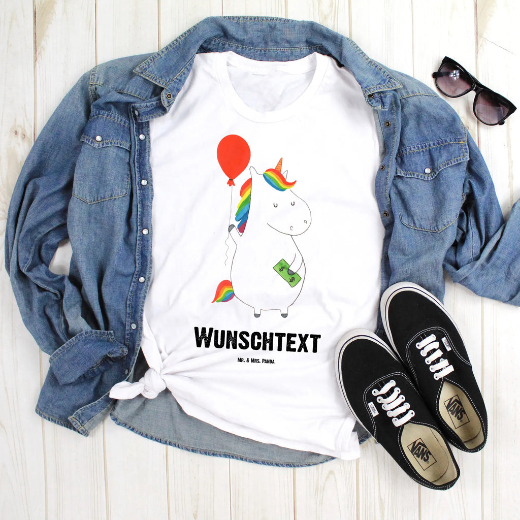 Personalisiertes T-Shirt Einhorn Luftballon T-Shirt Personalisiert, T-Shirt mit Namen, T-Shirt mit Aufruck, Männer, Frauen, Wunschtext, Bedrucken, Einhorn, Einhörner, Einhorn Deko, Pegasus, Unicorn, Luftballon, Geld, Lebenslust, Freude, Geschenk, Freundin