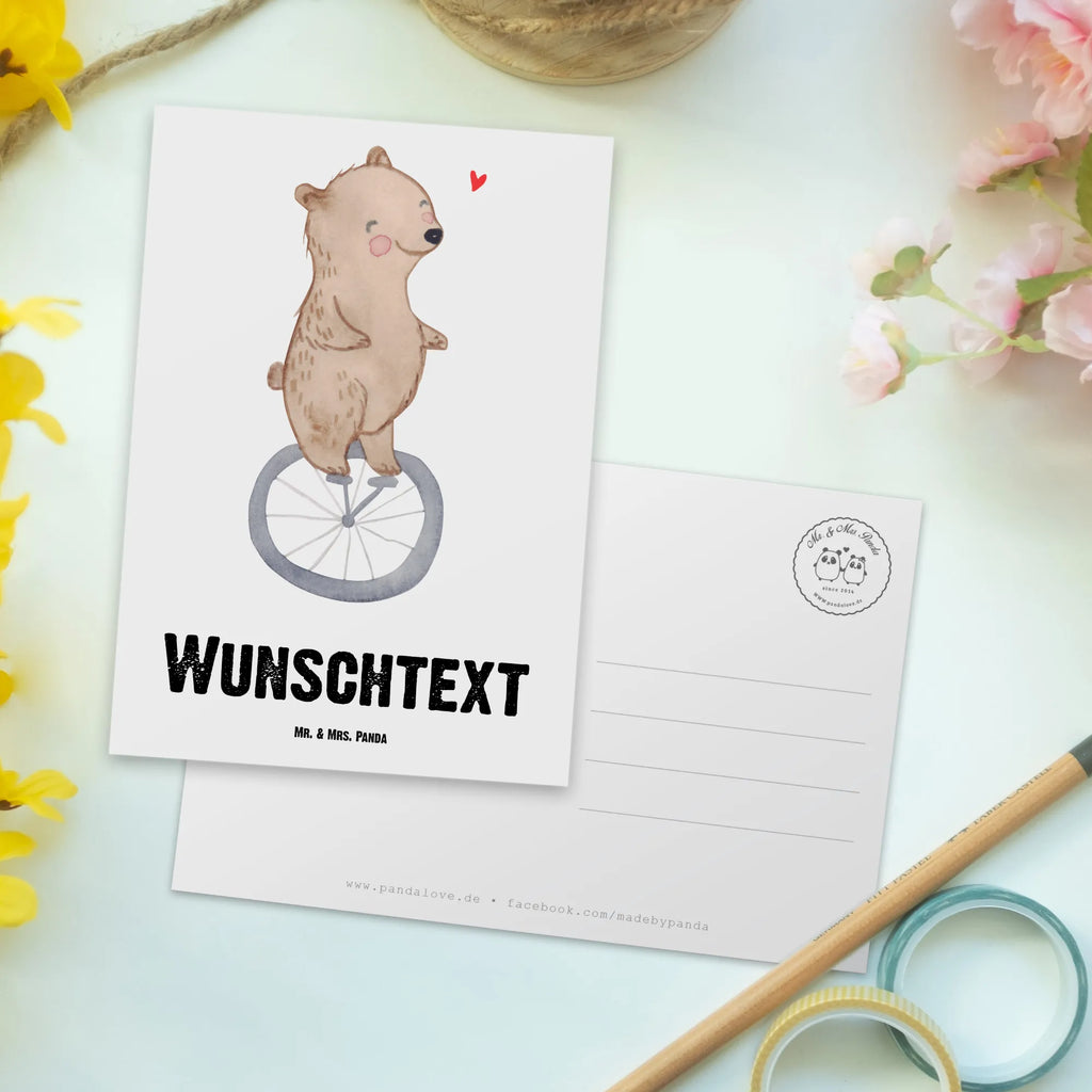 Personalisierte Postkarte Bär Einrad fahren Postkarte mit Namen, Postkarte bedrucken, Postkarte mit Wunschtext, Postkarte personalisierbar, Geschenkkarte mit Namen, Grußkarte mit Namen, Karte mit Namen, Einladung mit Namen, Ansichtskarte mit Namen, Geschenkkarte mit Wunschtext, Grußkarte mit Wunschtext, Karte mit Wunschtext, Einladung mit Wunschtext, Ansichtskarte mit Wunschtext, Geschenk, Sport, Sportart, Hobby, Schenken, Danke, Dankeschön, Auszeichnung, Gewinn, Sportler, Einrad fahren