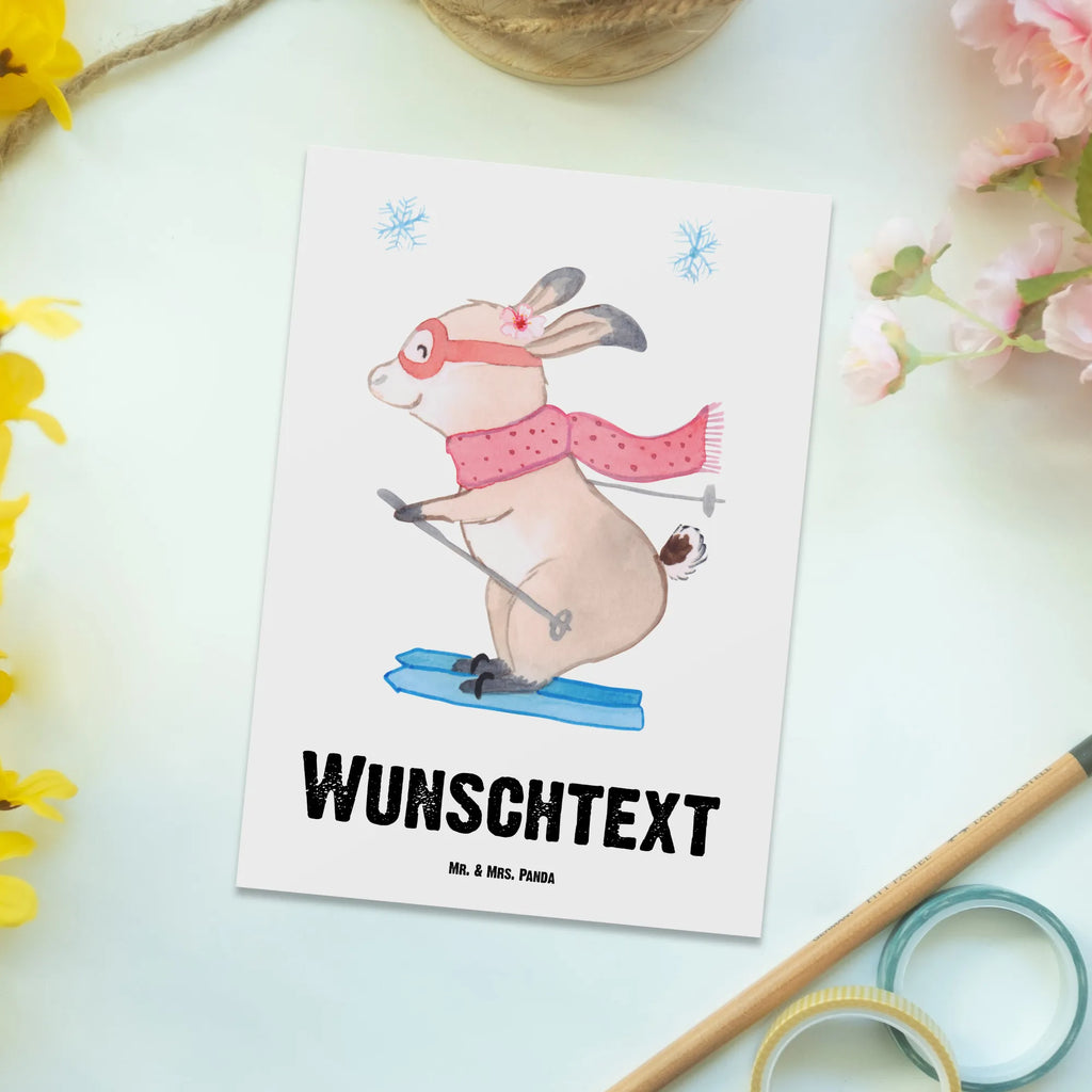 Personalisierte Postkarte Hase Skifahren Postkarte mit Namen, Postkarte bedrucken, Postkarte mit Wunschtext, Postkarte personalisierbar, Geschenkkarte mit Namen, Grußkarte mit Namen, Karte mit Namen, Einladung mit Namen, Ansichtskarte mit Namen, Geschenkkarte mit Wunschtext, Grußkarte mit Wunschtext, Karte mit Wunschtext, Einladung mit Wunschtext, Ansichtskarte mit Wunschtext, Geschenk, Sport, Sportart, Hobby, Schenken, Danke, Dankeschön, Auszeichnung, Gewinn, Sportler, Ski fahren, Skifahren, Skisport, Skiwettbewerb, Skirennen