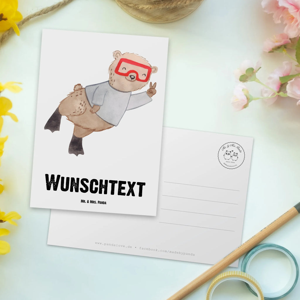 Personalisierte Postkarte Bär Tauchen Postkarte mit Namen, Postkarte bedrucken, Postkarte mit Wunschtext, Postkarte personalisierbar, Geschenkkarte mit Namen, Grußkarte mit Namen, Karte mit Namen, Einladung mit Namen, Ansichtskarte mit Namen, Geschenkkarte mit Wunschtext, Grußkarte mit Wunschtext, Karte mit Wunschtext, Einladung mit Wunschtext, Ansichtskarte mit Wunschtext, Geschenk, Sport, Sportart, Hobby, Schenken, Danke, Dankeschön, Auszeichnung, Gewinn, Sportler, Tauchen, schnorcheln, Tauchgang, Tauchschule, Diving, Dive