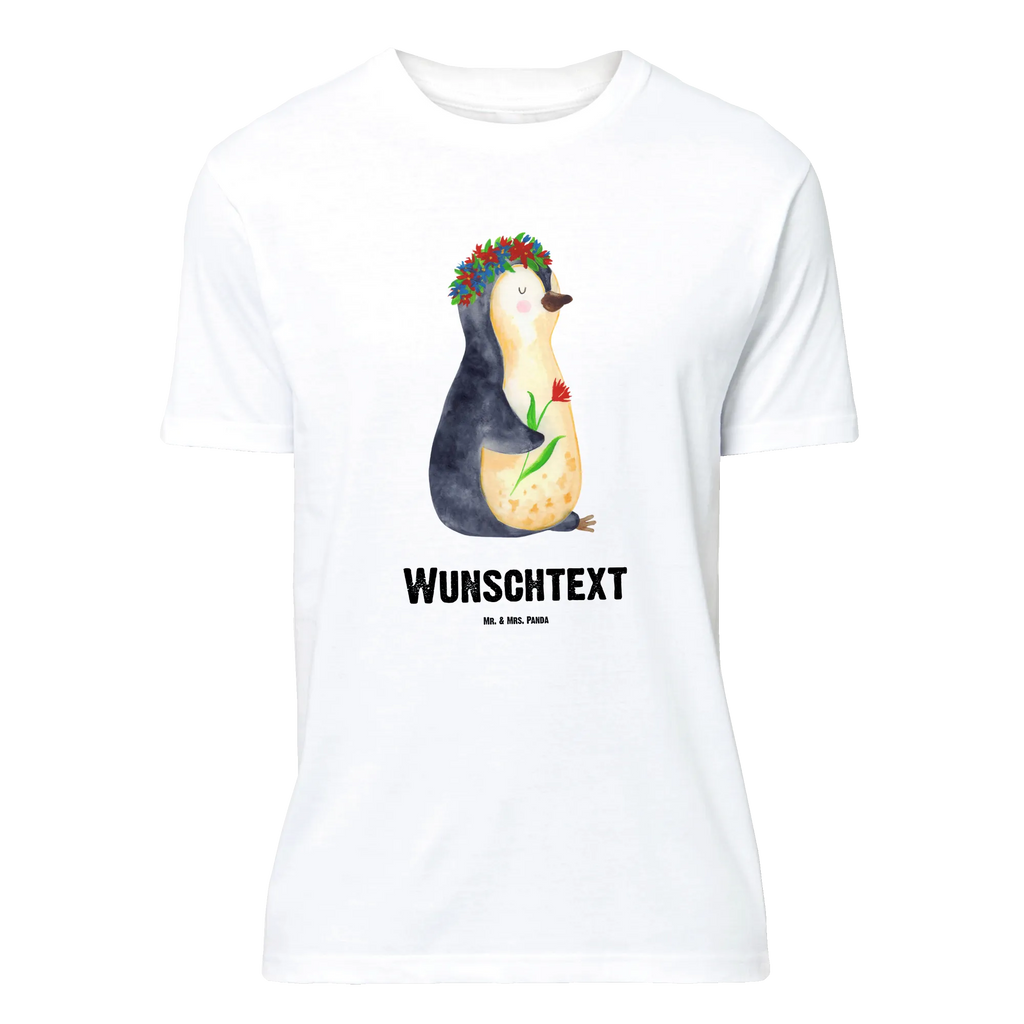 Personalisiertes T-Shirt Pinguin Blumenkranz T-Shirt Personalisiert, T-Shirt mit Namen, T-Shirt mit Aufruck, Männer, Frauen, Wunschtext, Bedrucken, Pinguin, Pinguine, Blumenkranz, Universum, Leben, Wünsche, Ziele, Lebensziele, Motivation, Lebenslust, Liebeskummer, Geschenkidee