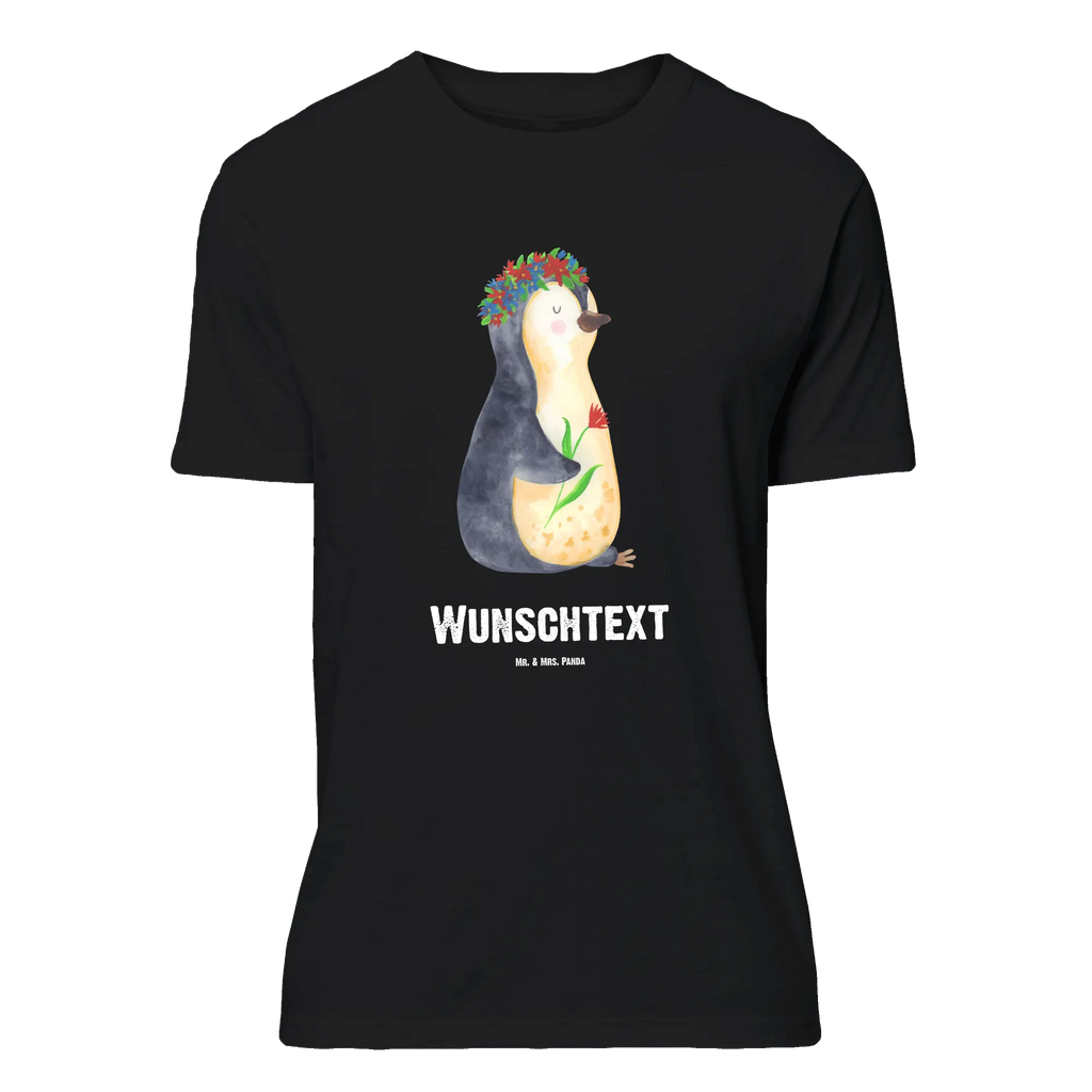 Personalisiertes T-Shirt Pinguin Blumenkranz T-Shirt Personalisiert, T-Shirt mit Namen, T-Shirt mit Aufruck, Männer, Frauen, Wunschtext, Bedrucken, Pinguin, Pinguine, Blumenkranz, Universum, Leben, Wünsche, Ziele, Lebensziele, Motivation, Lebenslust, Liebeskummer, Geschenkidee