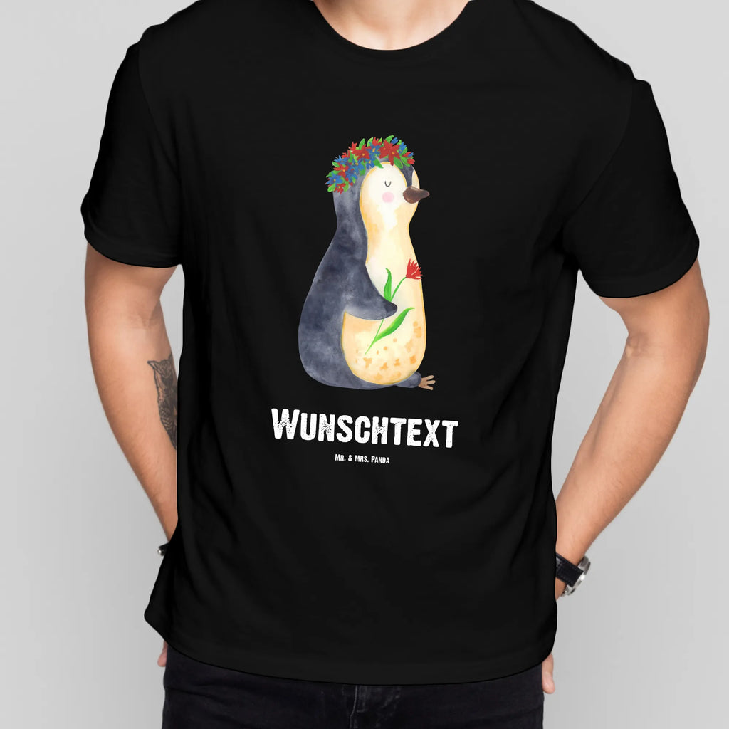 Personalisiertes T-Shirt Pinguin Blumenkranz T-Shirt Personalisiert, T-Shirt mit Namen, T-Shirt mit Aufruck, Männer, Frauen, Wunschtext, Bedrucken, Pinguin, Pinguine, Blumenkranz, Universum, Leben, Wünsche, Ziele, Lebensziele, Motivation, Lebenslust, Liebeskummer, Geschenkidee