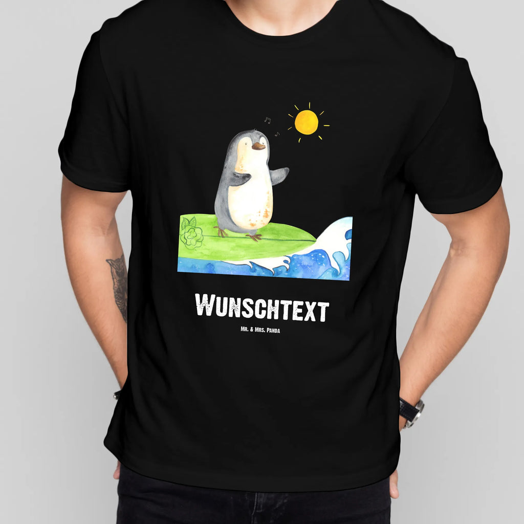 Personalisiertes T-Shirt Pinguin Surfer T-Shirt Personalisiert, T-Shirt mit Namen, T-Shirt mit Aufruck, Männer, Frauen, Wunschtext, Bedrucken, Pinguin, Pinguine, surfen, Surfer, Hawaii, Urlaub, Wellen, Wellen reiten, Portugal