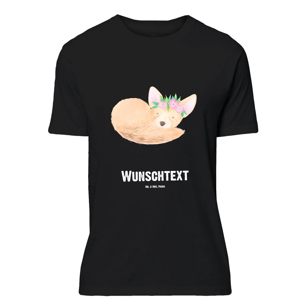 Personalisiertes T-Shirt Wüstenfuchs Blumenkranz T-Shirt Personalisiert, T-Shirt mit Namen, T-Shirt mit Aufruck, Männer, Frauen, Wunschtext, Bedrucken, Afrika, Wildtiere, Wüste, Wüstenfuchs, Blumen, Blumenkranz, Glücklich