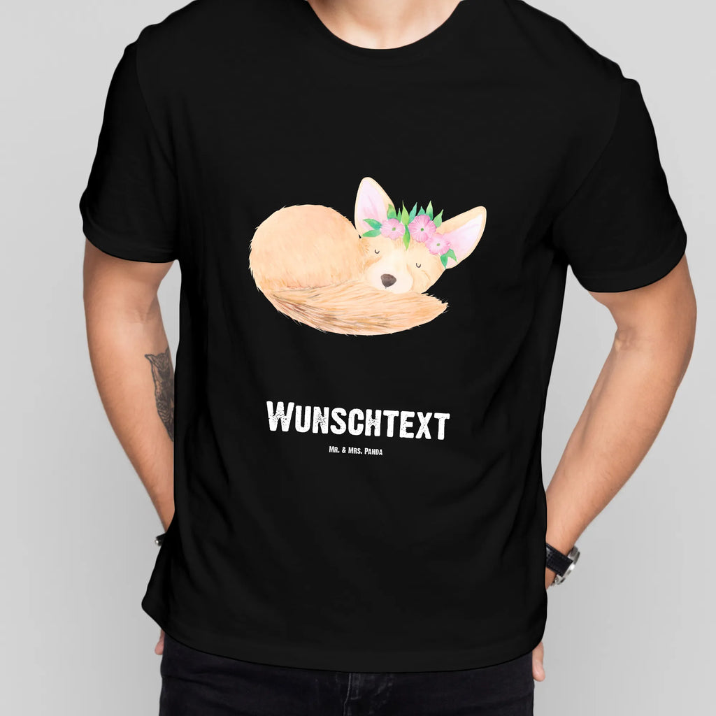 Personalisiertes T-Shirt Wüstenfuchs Blumenkranz T-Shirt Personalisiert, T-Shirt mit Namen, T-Shirt mit Aufruck, Männer, Frauen, Wunschtext, Bedrucken, Afrika, Wildtiere, Wüste, Wüstenfuchs, Blumen, Blumenkranz, Glücklich