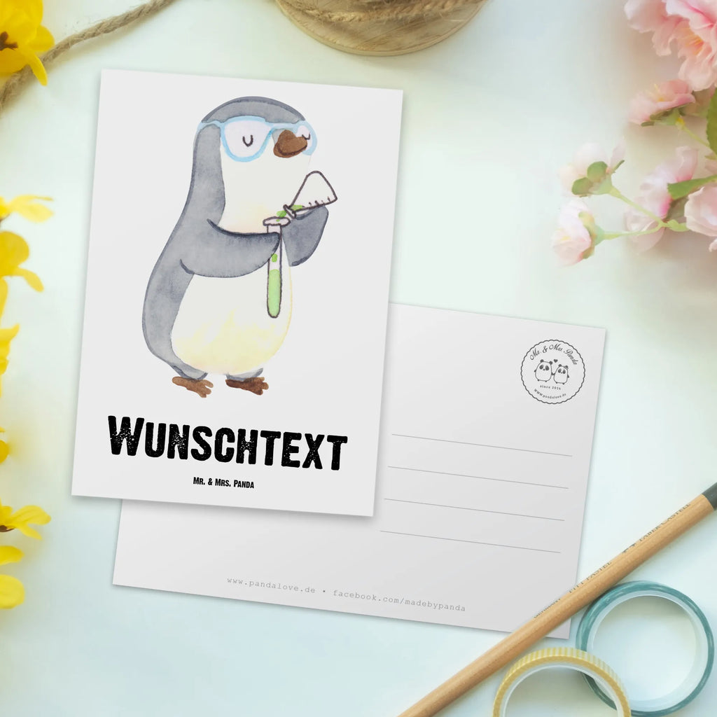 Personalisierte Postkarte Chemielaborant mit Herz Postkarte mit Namen, Postkarte bedrucken, Postkarte mit Wunschtext, Postkarte personalisierbar, Geschenkkarte mit Namen, Grußkarte mit Namen, Karte mit Namen, Einladung mit Namen, Ansichtskarte mit Namen, Geschenkkarte mit Wunschtext, Grußkarte mit Wunschtext, Karte mit Wunschtext, Einladung mit Wunschtext, Ansichtskarte mit Wunschtext, Beruf, Ausbildung, Jubiläum, Abschied, Rente, Kollege, Kollegin, Geschenk, Schenken, Arbeitskollege, Mitarbeiter, Firma, Danke, Dankeschön, Chemiker, Chemielaborant, Naturwissenschaftler, Labor, Studium, Forschung, Wissenschaftler