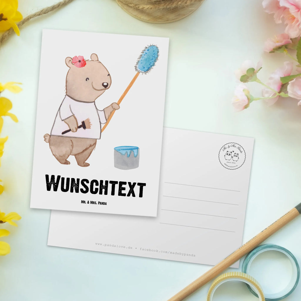 Personalisierte Postkarte Malerin mit Herz Postkarte mit Namen, Postkarte bedrucken, Postkarte mit Wunschtext, Postkarte personalisierbar, Geschenkkarte mit Namen, Grußkarte mit Namen, Karte mit Namen, Einladung mit Namen, Ansichtskarte mit Namen, Geschenkkarte mit Wunschtext, Grußkarte mit Wunschtext, Karte mit Wunschtext, Einladung mit Wunschtext, Ansichtskarte mit Wunschtext, Beruf, Ausbildung, Jubiläum, Abschied, Rente, Kollege, Kollegin, Geschenk, Schenken, Arbeitskollege, Mitarbeiter, Firma, Danke, Dankeschön, Maler, Malermeisterin, Gesellenprüfung, Meisterprüfung, Malerbetrieb