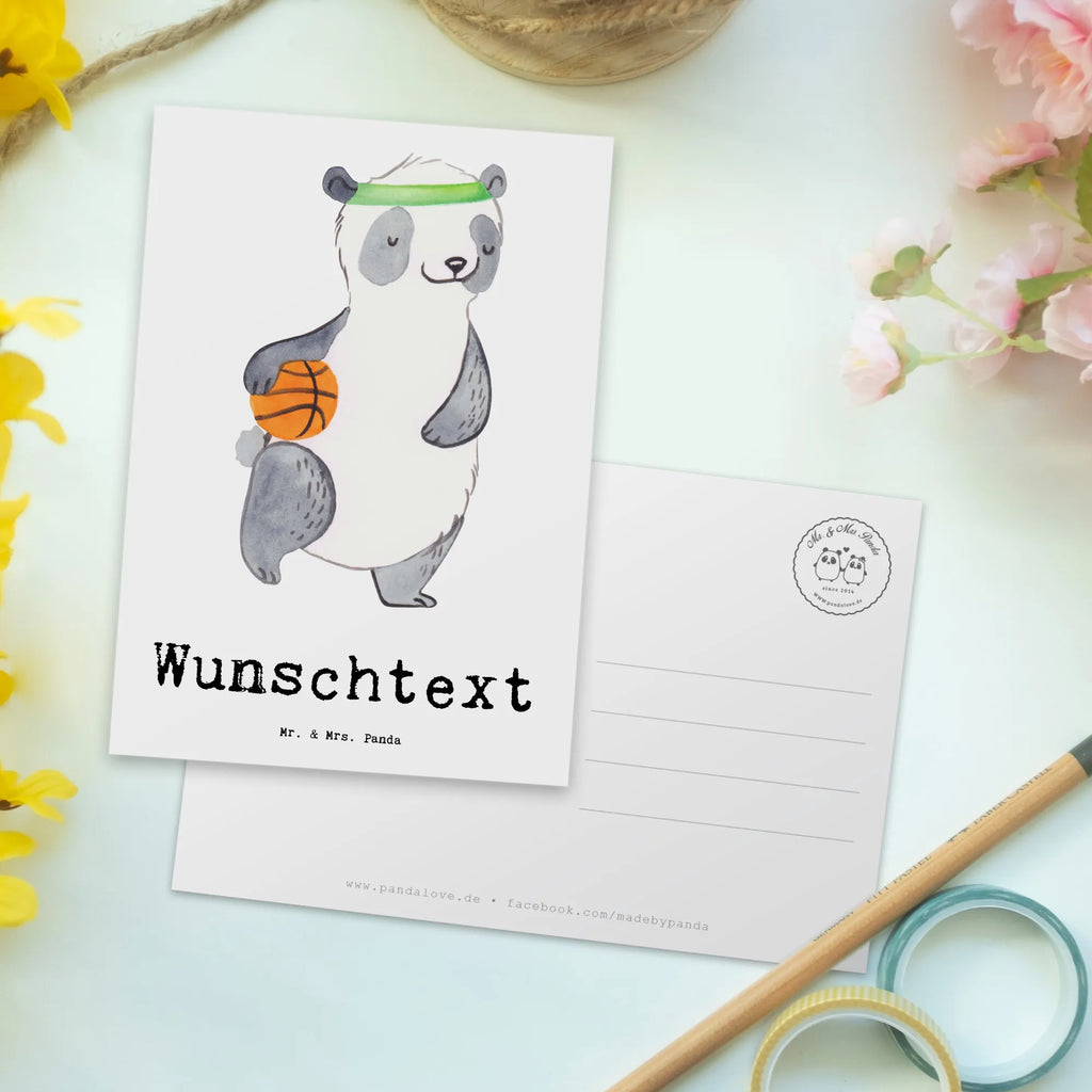 Personalisierte Postkarte Panda Basketball Postkarte mit Namen, Postkarte bedrucken, Postkarte mit Wunschtext, Postkarte personalisierbar, Geschenkkarte mit Namen, Grußkarte mit Namen, Karte mit Namen, Einladung mit Namen, Ansichtskarte mit Namen, Geschenkkarte mit Wunschtext, Grußkarte mit Wunschtext, Karte mit Wunschtext, Einladung mit Wunschtext, Ansichtskarte mit Wunschtext, Geschenk, Sport, Sportart, Hobby, Schenken, Danke, Dankeschön, Auszeichnung, Gewinn, Sportler, Basketball, Basketball Verein, Basketball Verband, Basketballplatz