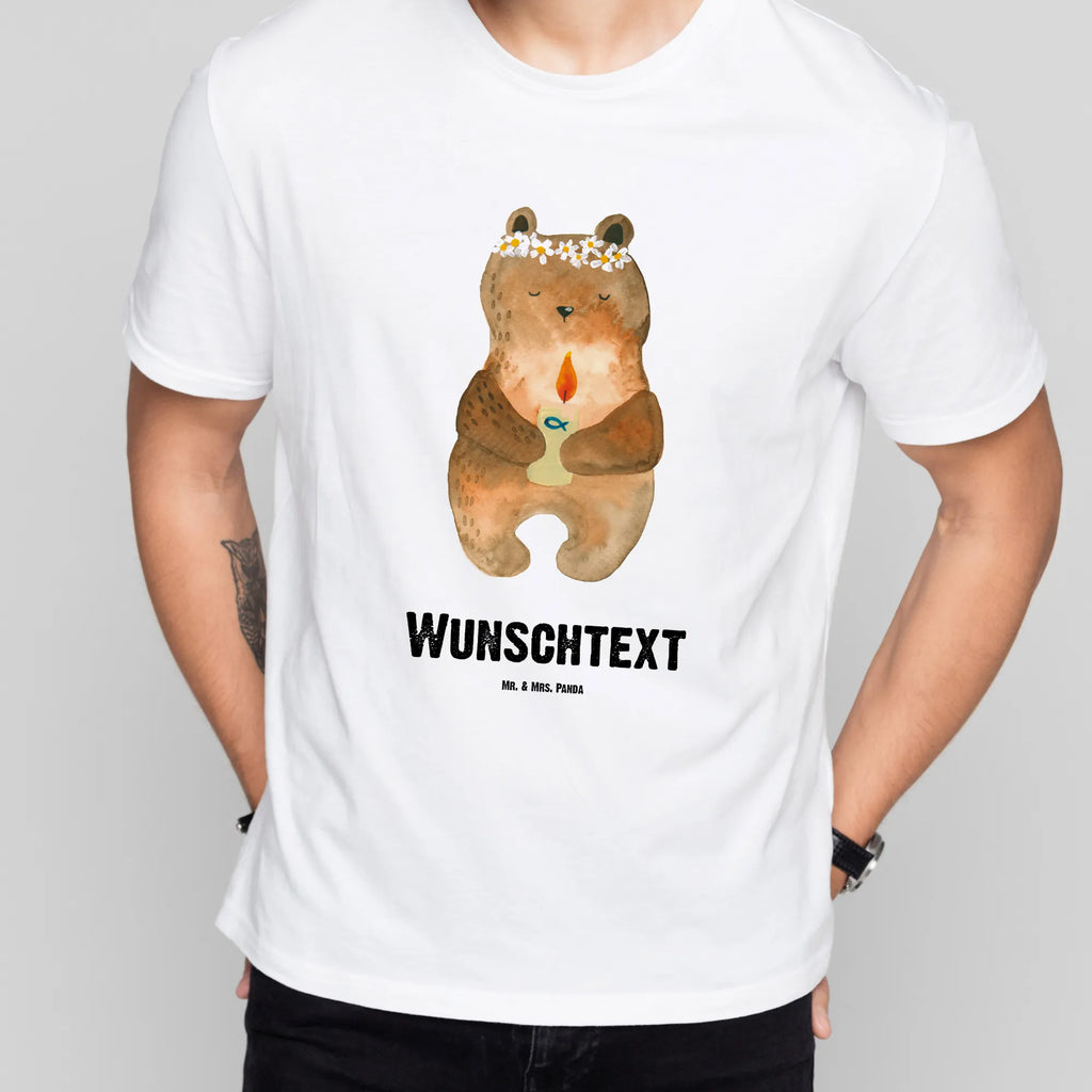 Personalisiertes T-Shirt Bär Kommunion T-Shirt Personalisiert, T-Shirt mit Namen, T-Shirt mit Aufruck, Männer, Frauen, Wunschtext, Bedrucken, Bär, Teddy, Teddybär, Kommunion, Gottes Segen, Taufkerze, katholisch