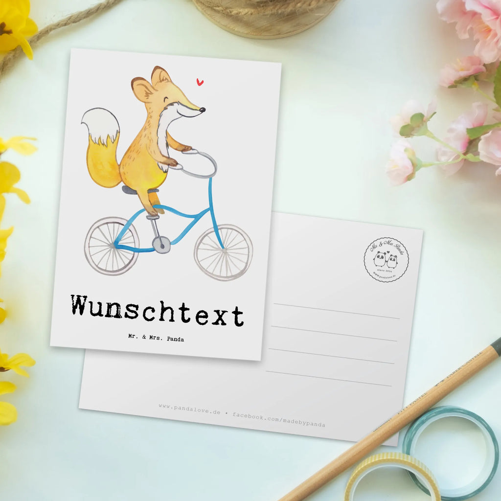 Personalisierte Postkarte Fuchs Fahrrad fahren Postkarte mit Namen, Postkarte bedrucken, Postkarte mit Wunschtext, Postkarte personalisierbar, Geschenkkarte mit Namen, Grußkarte mit Namen, Karte mit Namen, Einladung mit Namen, Ansichtskarte mit Namen, Geschenkkarte mit Wunschtext, Grußkarte mit Wunschtext, Karte mit Wunschtext, Einladung mit Wunschtext, Ansichtskarte mit Wunschtext, Geschenk, Sport, Sportart, Hobby, Schenken, Danke, Dankeschön, Auszeichnung, Gewinn, Sportler, Fahrrad fahren, Radeln, Trekking, Mountainbiking, Radsport