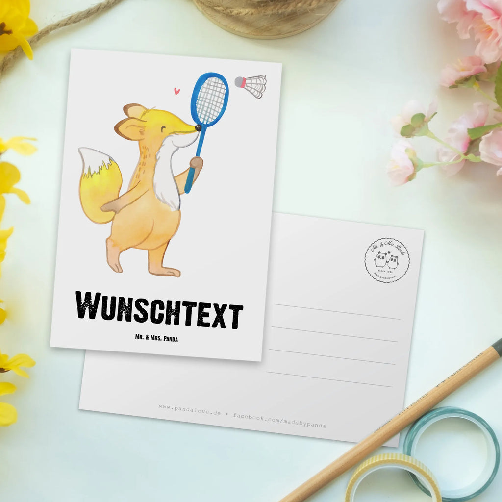 Personalisierte Postkarte Fuchs Federball spielen Postkarte mit Namen, Postkarte bedrucken, Postkarte mit Wunschtext, Postkarte personalisierbar, Geschenkkarte mit Namen, Grußkarte mit Namen, Karte mit Namen, Einladung mit Namen, Ansichtskarte mit Namen, Geschenkkarte mit Wunschtext, Grußkarte mit Wunschtext, Karte mit Wunschtext, Einladung mit Wunschtext, Ansichtskarte mit Wunschtext, Geschenk, Sport, Sportart, Hobby, Schenken, Danke, Dankeschön, Auszeichnung, Gewinn, Sportler, Federball spielen, Badminton