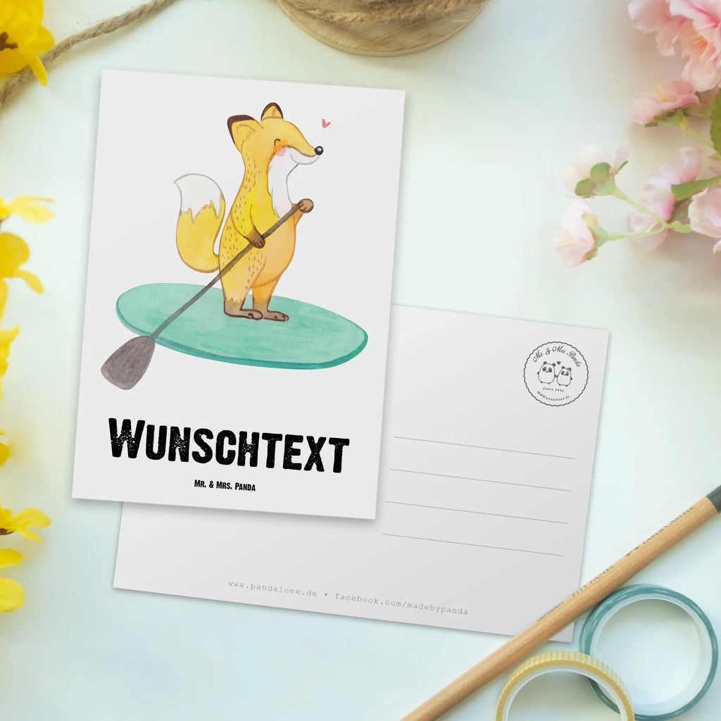 Personalisierte Postkarte Fuchs Stand Up Paddling Postkarte mit Namen, Postkarte bedrucken, Postkarte mit Wunschtext, Postkarte personalisierbar, Geschenkkarte mit Namen, Grußkarte mit Namen, Karte mit Namen, Einladung mit Namen, Ansichtskarte mit Namen, Geschenkkarte mit Wunschtext, Grußkarte mit Wunschtext, Karte mit Wunschtext, Einladung mit Wunschtext, Ansichtskarte mit Wunschtext, Geschenk, Sport, Sportart, Hobby, Schenken, Danke, Dankeschön, Auszeichnung, Gewinn, Sportler, Stand Up Paddling, Paddle Boarding, SUB, subben, Stand up paddle