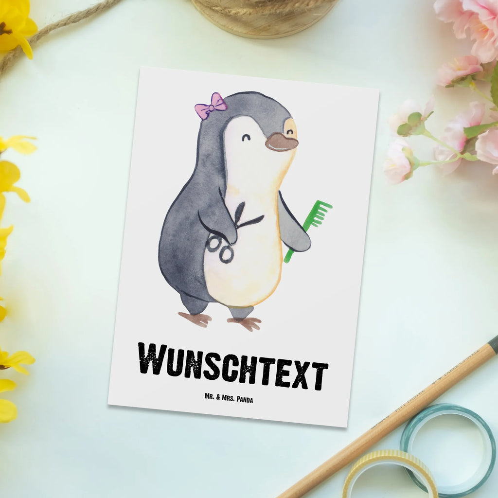 Personalisierte Postkarte Friseurin mit Herz Postkarte mit Namen, Postkarte bedrucken, Postkarte mit Wunschtext, Postkarte personalisierbar, Geschenkkarte mit Namen, Grußkarte mit Namen, Karte mit Namen, Einladung mit Namen, Ansichtskarte mit Namen, Geschenkkarte mit Wunschtext, Grußkarte mit Wunschtext, Karte mit Wunschtext, Einladung mit Wunschtext, Ansichtskarte mit Wunschtext, Beruf, Ausbildung, Jubiläum, Abschied, Rente, Kollege, Kollegin, Geschenk, Schenken, Arbeitskollege, Mitarbeiter, Firma, Danke, Dankeschön, Frisörin, Haarstylistin, Frisörbesuch, Friseursalon, Eröffnung Friseur