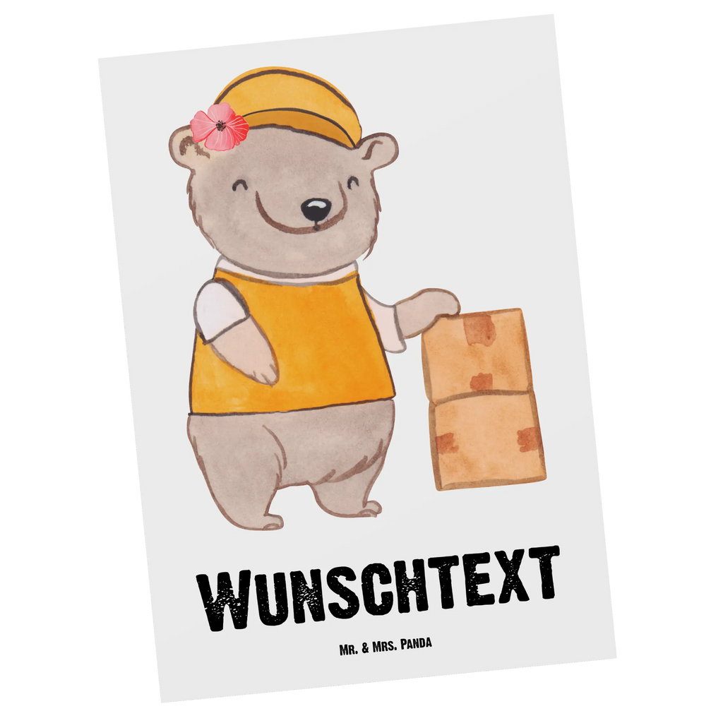 Personalisierte Postkarte Lagerarbeiterin mit Herz Postkarte mit Namen, Postkarte bedrucken, Postkarte mit Wunschtext, Postkarte personalisierbar, Geschenkkarte mit Namen, Grußkarte mit Namen, Karte mit Namen, Einladung mit Namen, Ansichtskarte mit Namen, Geschenkkarte mit Wunschtext, Grußkarte mit Wunschtext, Karte mit Wunschtext, Einladung mit Wunschtext, Ansichtskarte mit Wunschtext, Beruf, Ausbildung, Jubiläum, Abschied, Rente, Kollege, Kollegin, Geschenk, Schenken, Arbeitskollege, Mitarbeiter, Firma, Danke, Dankeschön, Lagerarbeiterin, Fachlageristin, Lageristin, Lagerverwalterin