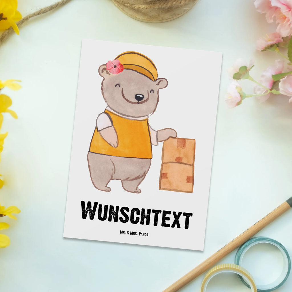 Personalisierte Postkarte Lagerarbeiterin mit Herz Postkarte mit Namen, Postkarte bedrucken, Postkarte mit Wunschtext, Postkarte personalisierbar, Geschenkkarte mit Namen, Grußkarte mit Namen, Karte mit Namen, Einladung mit Namen, Ansichtskarte mit Namen, Geschenkkarte mit Wunschtext, Grußkarte mit Wunschtext, Karte mit Wunschtext, Einladung mit Wunschtext, Ansichtskarte mit Wunschtext, Beruf, Ausbildung, Jubiläum, Abschied, Rente, Kollege, Kollegin, Geschenk, Schenken, Arbeitskollege, Mitarbeiter, Firma, Danke, Dankeschön, Lagerarbeiterin, Fachlageristin, Lageristin, Lagerverwalterin