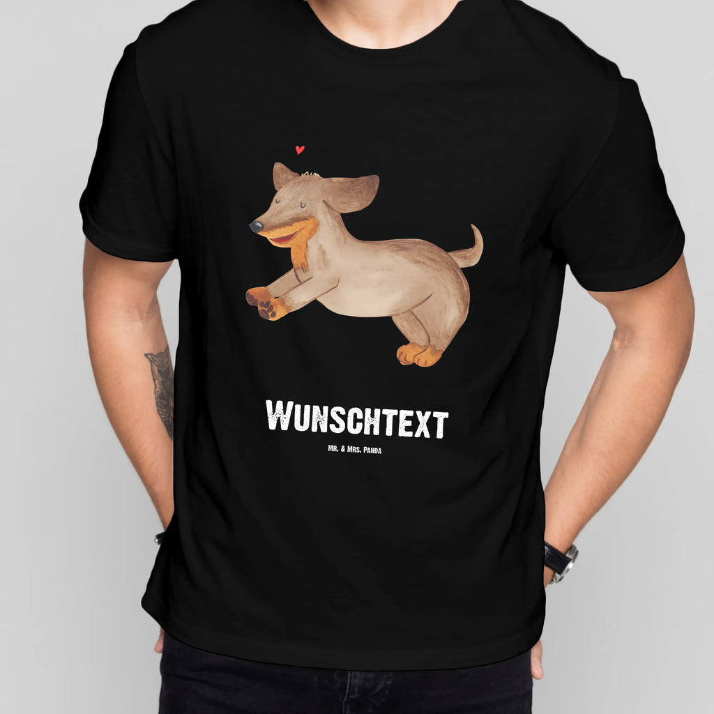 Personalisiertes T-Shirt Hund Dackel fröhlich T-Shirt Personalisiert, T-Shirt mit Namen, T-Shirt mit Aufruck, Männer, Frauen, Wunschtext, Bedrucken, Hund, Hundemotiv, Haustier, Hunderasse, Tierliebhaber, Hundebesitzer, Sprüche, Hunde, Dackel, Dachshund, happy dog