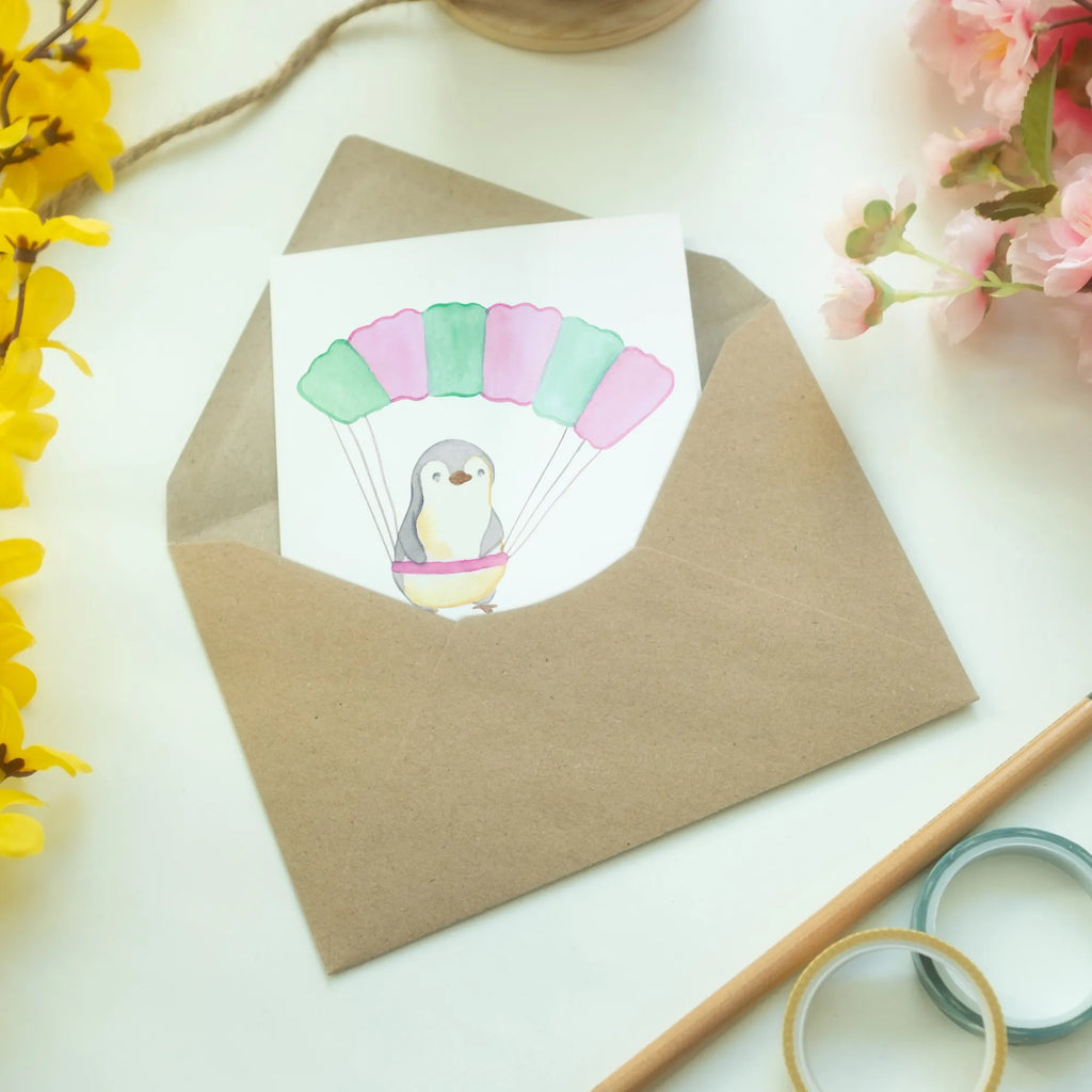 Personalisierte Grußkarte Pinguin Fallschirm springen Personalisierte Grußkarte, Personalisiertere Klappkarte, Personalisierte Einladungskarte, Personalisierte Glückwunschkarte, Personalisierte Hochzeitskarte, Personalisierte Geburtstagskarte, Grußkarte mit Namen, Grußkarte selber drucken, Grußkarte selbst gestalten, Grußkarte mit persönlichen Nachrichten, Grußkarte als Geldgeschenk, Grußkarten personalisiert, Personalisierte Karte, Geschenk, Sport, Sportart, Hobby, Schenken, Danke, Dankeschön, Auszeichnung, Gewinn, Sportler, Fallschirmspringen, Skydive, Fallschirmsprung