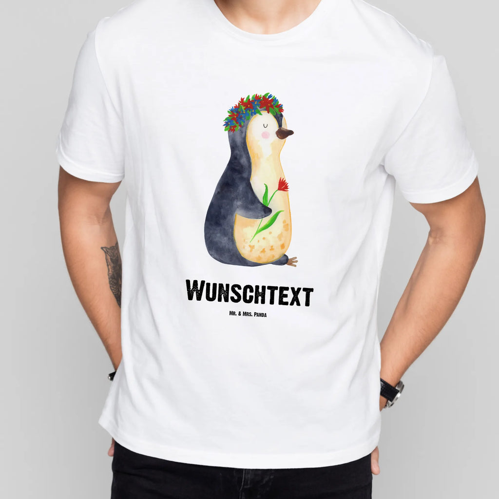 Personalisiertes T-Shirt Pinguin Blumenkranz T-Shirt Personalisiert, T-Shirt mit Namen, T-Shirt mit Aufruck, Männer, Frauen, Wunschtext, Bedrucken, Pinguin, Pinguine, Blumenkranz, Universum, Leben, Wünsche, Ziele, Lebensziele, Motivation, Lebenslust, Liebeskummer, Geschenkidee