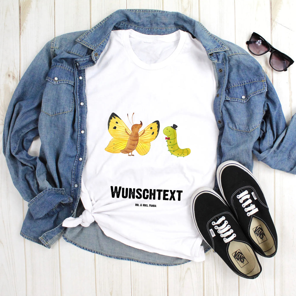 Personalisiertes T-Shirt Raupe & Schmetterling T-Shirt Personalisiert, T-Shirt mit Namen, T-Shirt mit Aufruck, Männer, Frauen, Wunschtext, Bedrucken, Tiermotive, Gute Laune, lustige Sprüche, Tiere, Raupe, Schmetterling, Zitronenfalter, Entwicklung, Erwachsen werden, Kokon, Hut, Hütchen, Schönheit, Aufwachsen