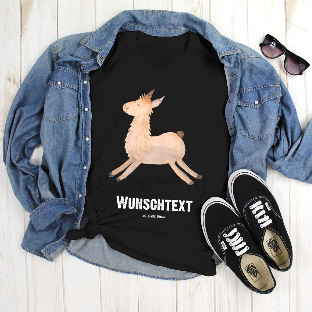 Personalisiertes T-Shirt Lama springend T-Shirt Personalisiert, T-Shirt mit Namen, T-Shirt mit Aufruck, Männer, Frauen, Wunschtext, Bedrucken, Lama, Alpaka, Lamas, Lieblingstag, Happy day, fröhlich, Glück, Freundin, Liebeskummer, Neustart, guten Morgen, Start, Prüfung, Abitur