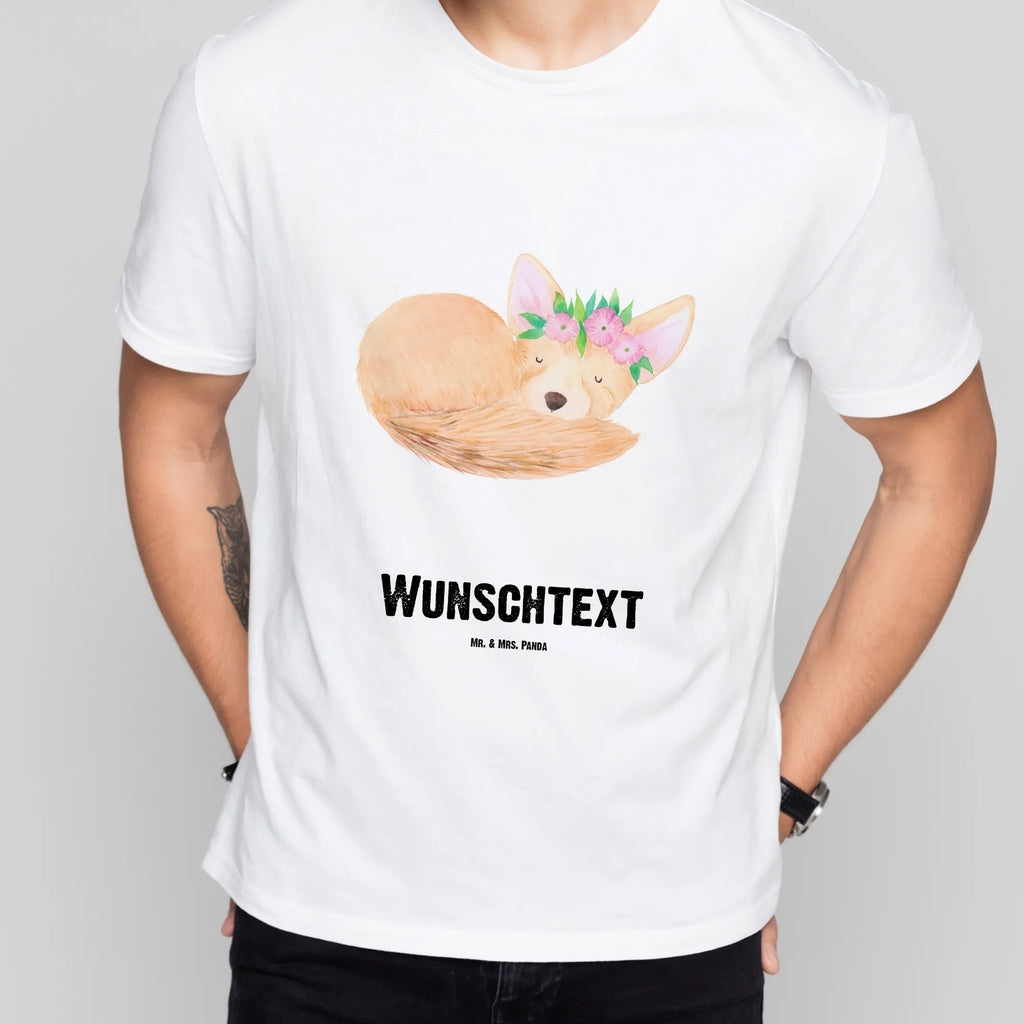 Personalisiertes T-Shirt Wüstenfuchs Blumenkranz T-Shirt Personalisiert, T-Shirt mit Namen, T-Shirt mit Aufruck, Männer, Frauen, Wunschtext, Bedrucken, Afrika, Wildtiere, Wüste, Wüstenfuchs, Blumen, Blumenkranz, Glücklich