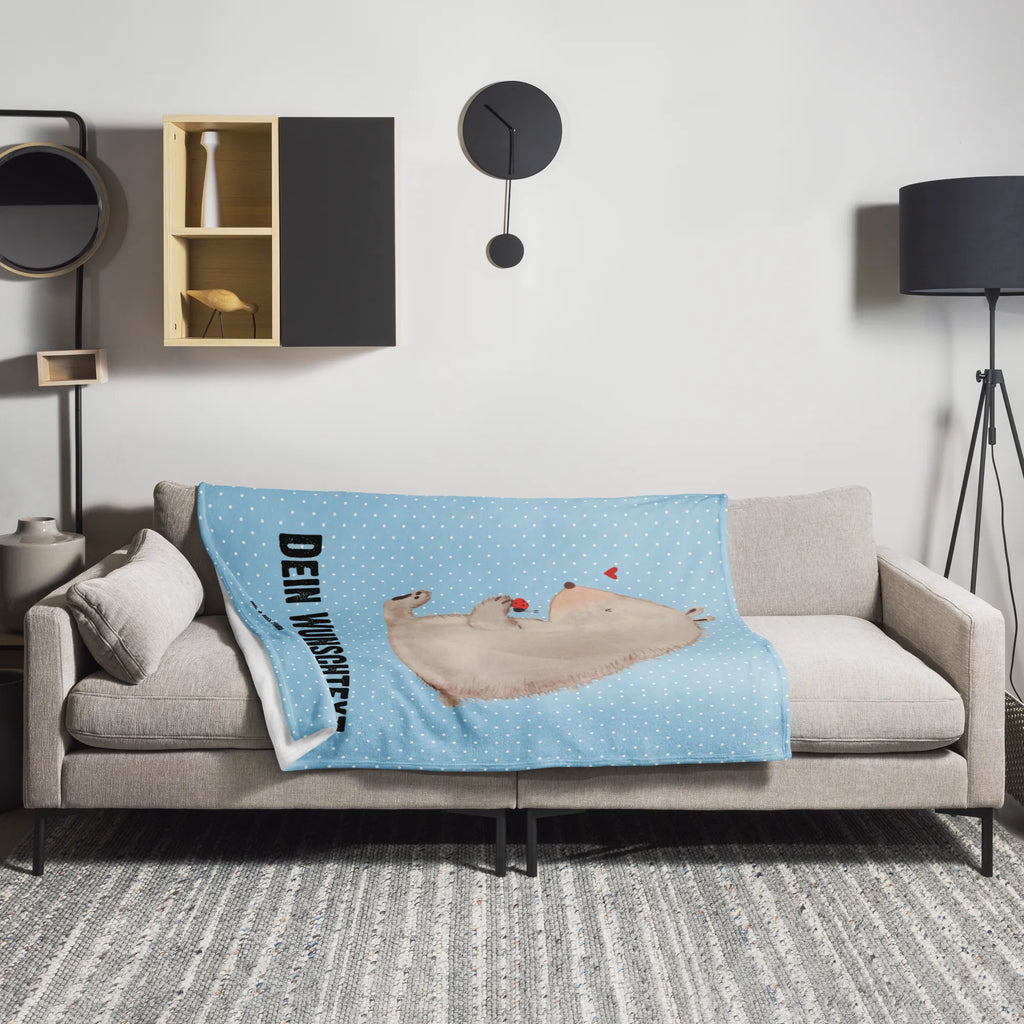 Personalisierte Decke Bär mit Marienkäfer Personalisierte Decke, Decke mit Namen, Kuscheldecke mit Namen, Decke bedrucken, Kuscheldecke bedrucken, Bär, Teddy, Teddybär, Marienkäfer, Liebe, Freiheit, Motivation, Das Leben ist schön