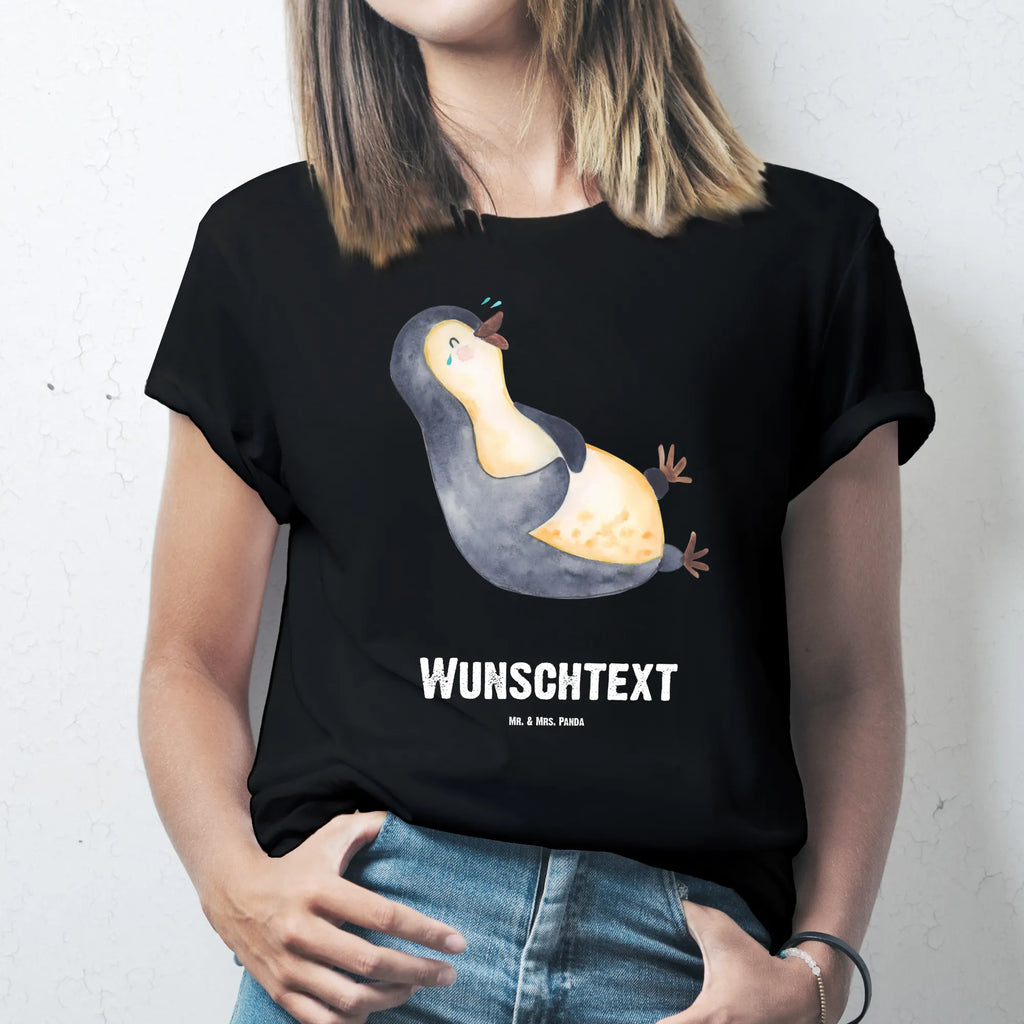 Personalisiertes T-Shirt Pinguin lachend T-Shirt Personalisiert, T-Shirt mit Namen, T-Shirt mit Aufruck, Männer, Frauen, Wunschtext, Bedrucken, Pinguin, Pinguine, lustiger Spruch, Optimismus, Fröhlich, Lachen, Humor, Fröhlichkeit