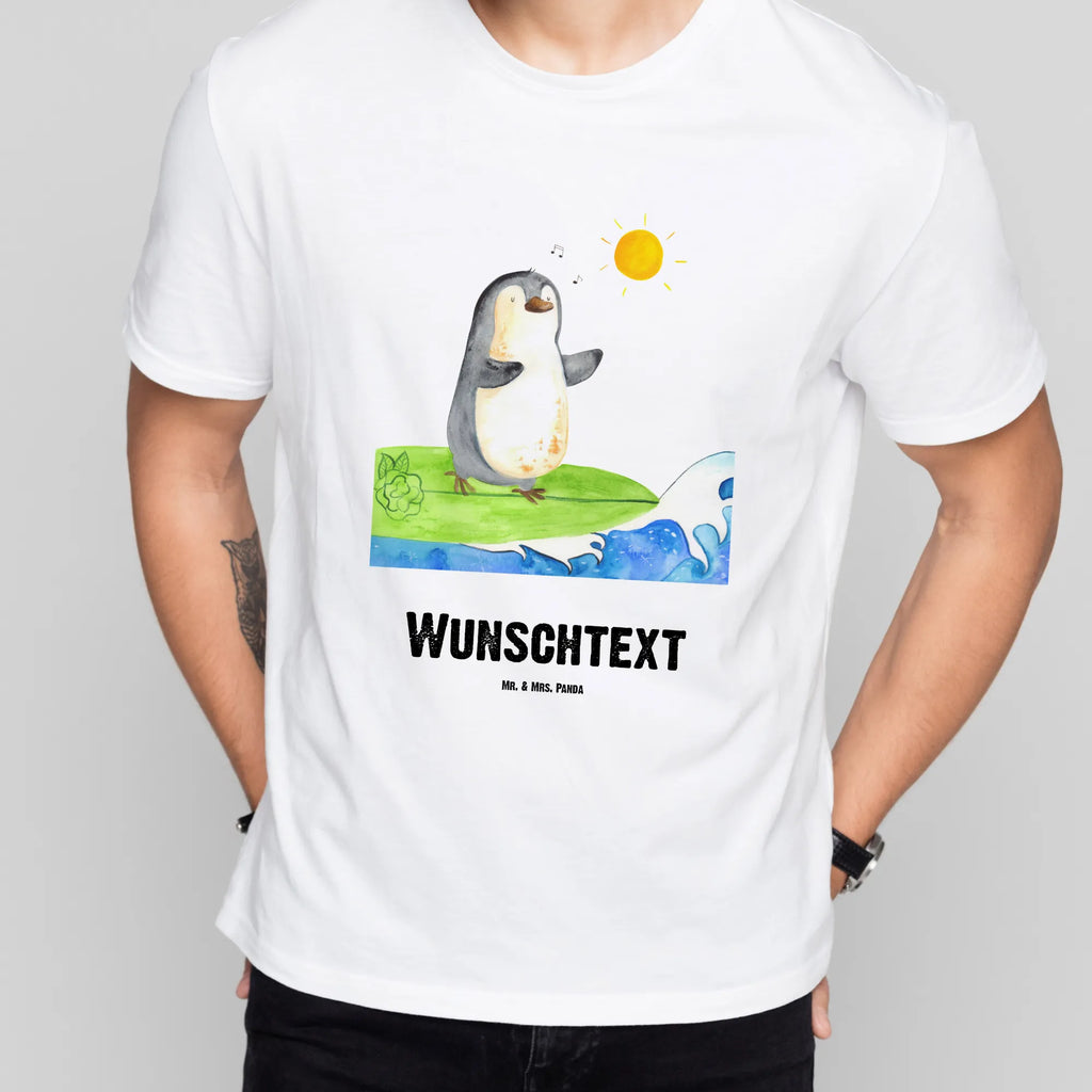 Personalisiertes T-Shirt Pinguin Surfer T-Shirt Personalisiert, T-Shirt mit Namen, T-Shirt mit Aufruck, Männer, Frauen, Wunschtext, Bedrucken, Pinguin, Pinguine, surfen, Surfer, Hawaii, Urlaub, Wellen, Wellen reiten, Portugal