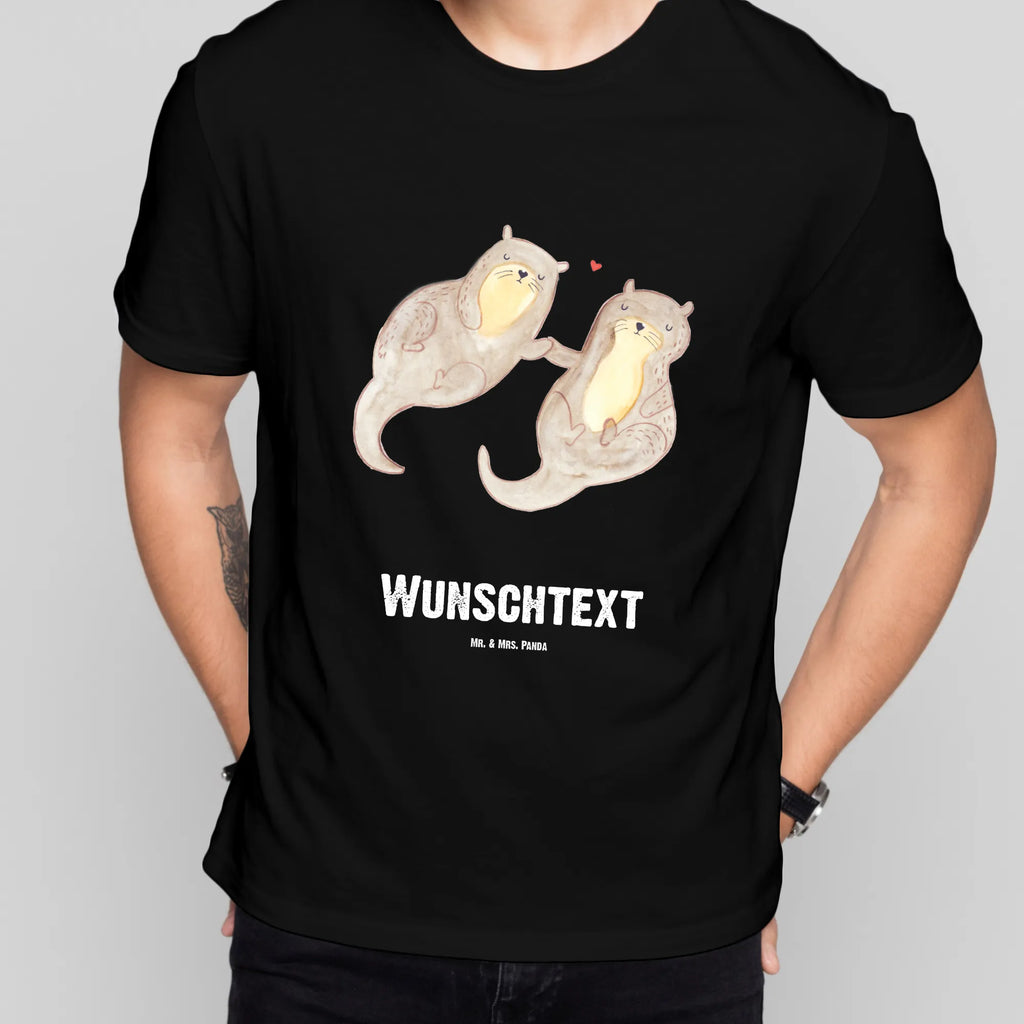 Personalisiertes T-Shirt Otter händchenhaltend T-Shirt Personalisiert, T-Shirt mit Namen, T-Shirt mit Aufruck, Männer, Frauen, Wunschtext, Bedrucken, Otter, Fischotter, Seeotter, Otter Seeotter See Otter