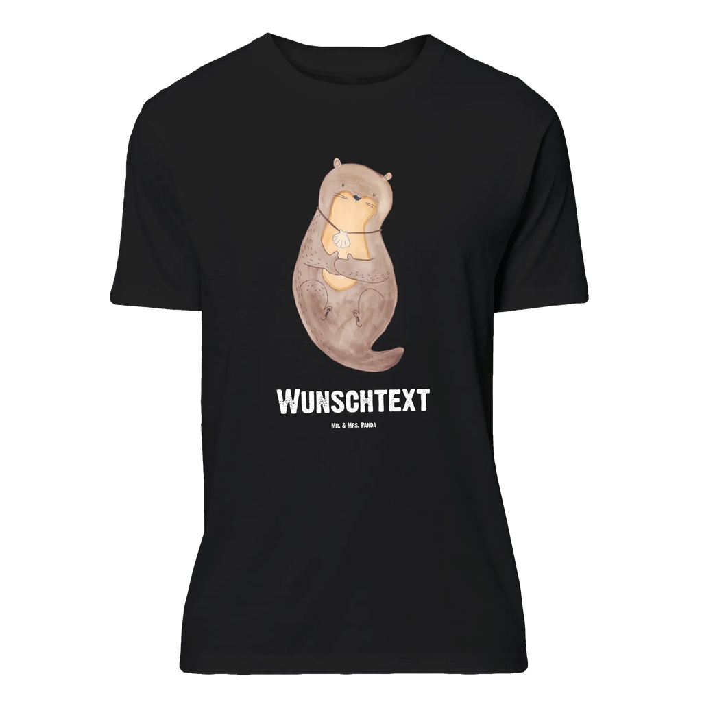 Personalisiertes T-Shirt Otter mit Muschelmedaillon T-Shirt Personalisiert, T-Shirt mit Namen, T-Shirt mit Aufruck, Männer, Frauen, Wunschtext, Bedrucken, Otter, Fischotter, Seeotter, Otterliebe, grübeln, träumen, Motivation, Tagträumen, Büro