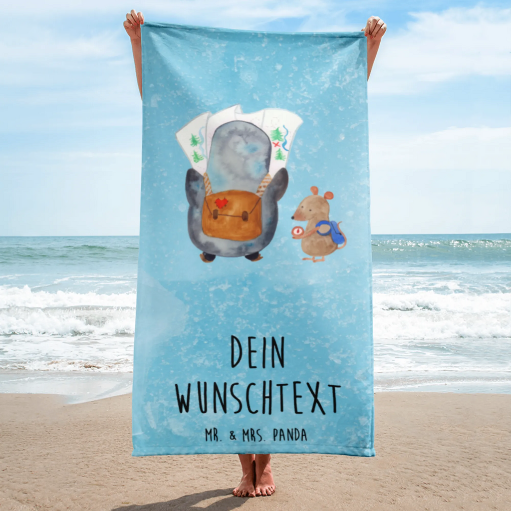 Handtuch mit Namen Pinguin & Maus Wanderer Personalisiertes Badehandtuch, Handtuch personalisiert, Handtuch mit Namen, Badetuch personalisiert, Handtuch bedrucken, Saunatuch mit Namen, Handtuch Geschenk, Pinguin, Pinguine, Abenteurer, Abenteuer, Roadtrip, Ausflug, Wanderlust, wandern