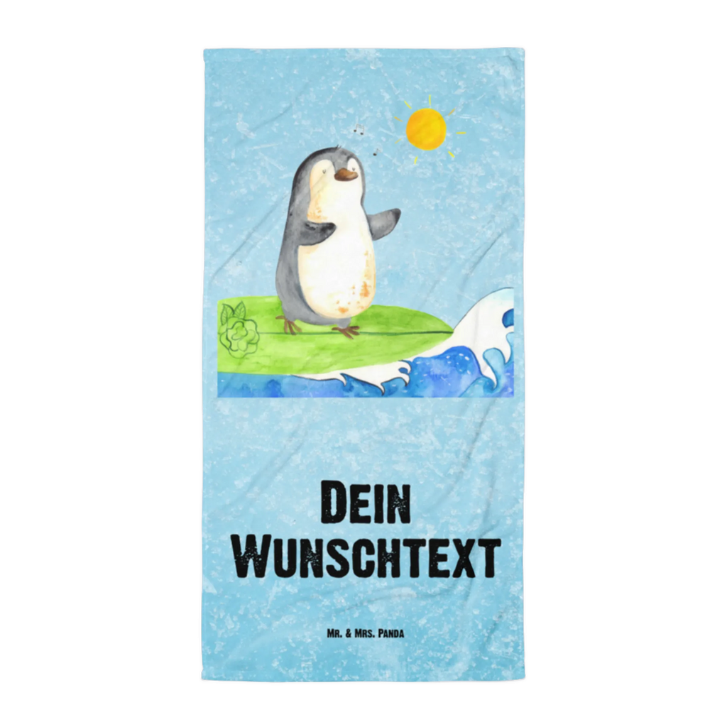 Handtuch mit Namen Pinguin Surfer Personalisiertes Badehandtuch, Handtuch personalisiert, Handtuch mit Namen, Badetuch personalisiert, Handtuch bedrucken, Saunatuch mit Namen, Handtuch Geschenk, Pinguin, Pinguine, surfen, Surfer, Hawaii, Urlaub, Wellen, Wellen reiten, Portugal