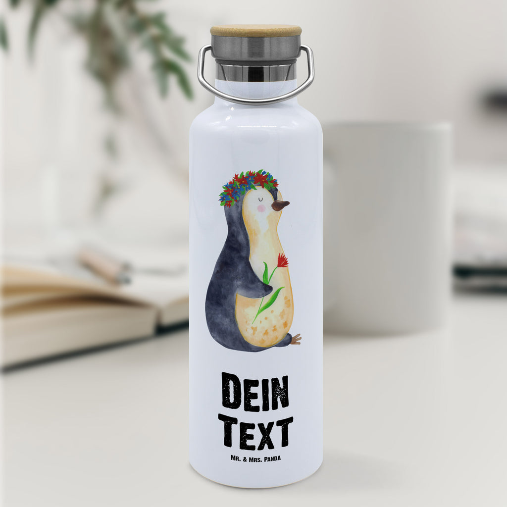 Personalisierte Trinkflasche Pinguin Blumenkranz Personalisierte Trinkflasche, Trinkflasche mit Namen, Trinkflasche bedrucken, Flasche personalisiert, Trinkflasch mit Aufdruck, Trinkflasche Werbegeschenk, Namensaufdruck Trinkflasche, Sportflasche personalisiert, Trinkflasche Sport, Pinguin, Pinguine, Blumenkranz, Universum, Leben, Wünsche, Ziele, Lebensziele, Motivation, Lebenslust, Liebeskummer, Geschenkidee