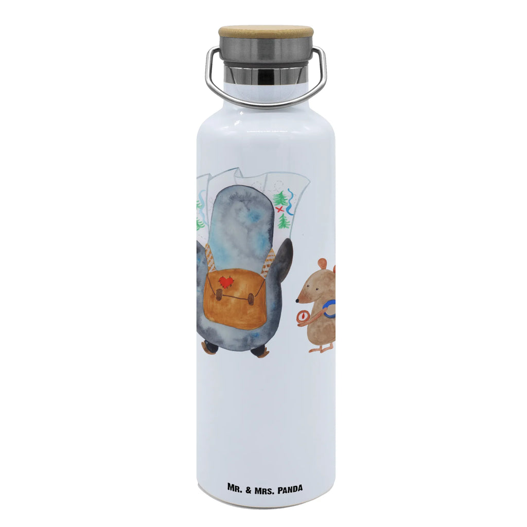 Trinkflasche Pinguin & Maus Wanderer Thermosflasche, Isolierflasche, Edelstahl, Trinkflasche, isoliert, Wamrhaltefunktion, Sportflasche, Flasche zum Sport, Sportlerflasche, Pinguin, Pinguine, Abenteurer, Abenteuer, Roadtrip, Ausflug, Wanderlust, wandern