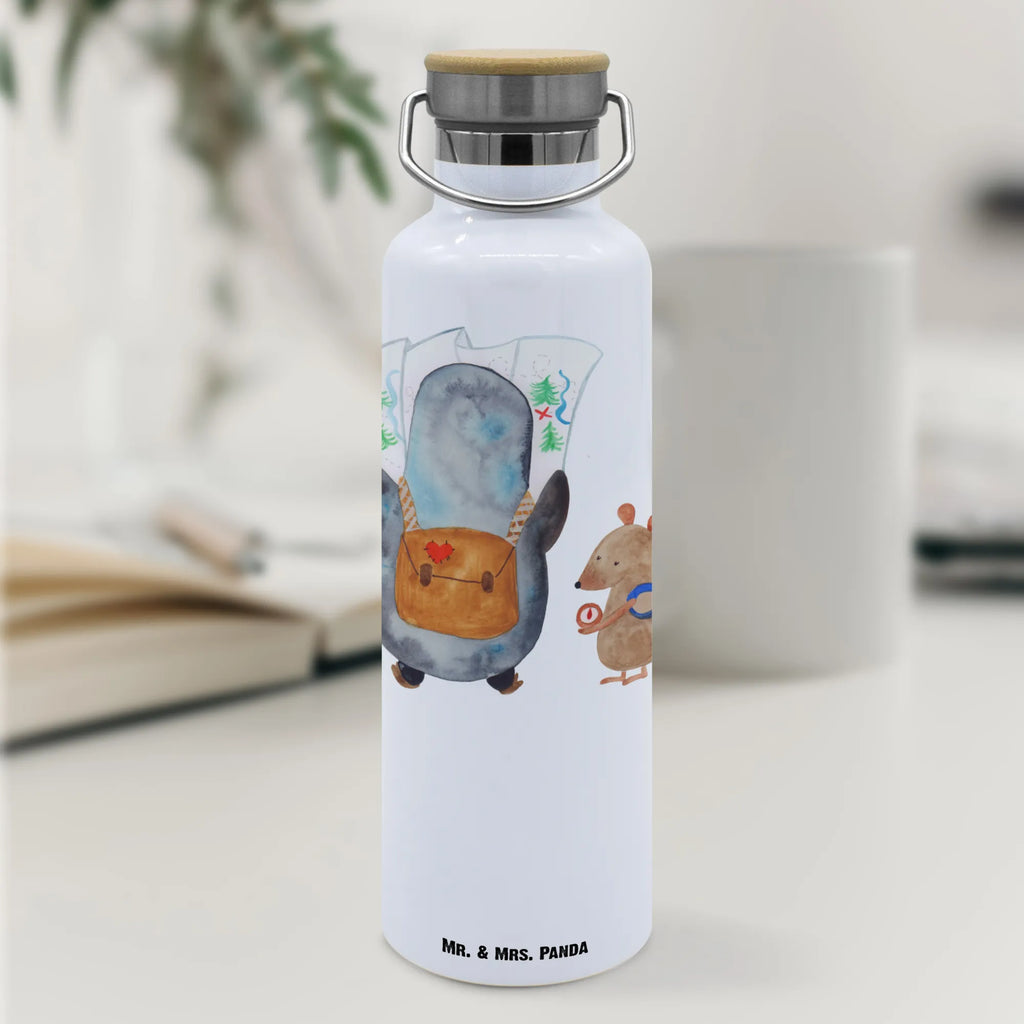 Trinkflasche Pinguin & Maus Wanderer Thermosflasche, Isolierflasche, Edelstahl, Trinkflasche, isoliert, Wamrhaltefunktion, Sportflasche, Flasche zum Sport, Sportlerflasche, Pinguin, Pinguine, Abenteurer, Abenteuer, Roadtrip, Ausflug, Wanderlust, wandern