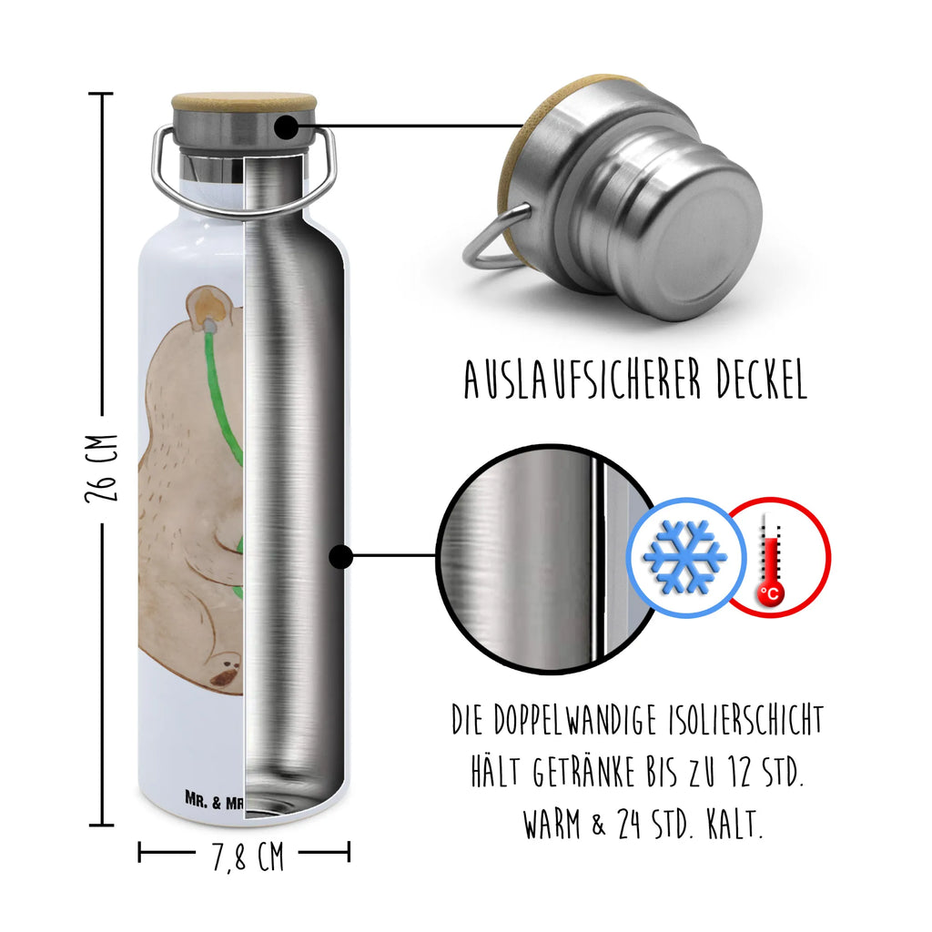 Trinkflasche Bär Arzt Thermosflasche, Isolierflasche, Edelstahl, Trinkflasche, isoliert, Wamrhaltefunktion, Sportflasche, Flasche zum Sport, Sportlerflasche, Bär, Teddy, Teddybär, Arzt, Ärztin, Doktor, Professor, Doktorin, Professorin