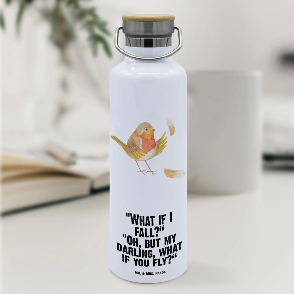 Trinkflasche Rotkehlchen Federn Thermosflasche, Isolierflasche, Edelstahl, Trinkflasche, isoliert, Wamrhaltefunktion, Sportflasche, Flasche zum Sport, Sportlerflasche, Tiermotive, Gute Laune, lustige Sprüche, Tiere, What if i fall, Rotkehlchen, Spruch Motivation, Spruch Mut, Vogel, Motivation Sprüche, Motivationsbilder, fliegen