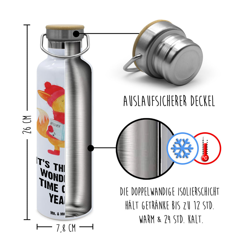 Trinkflasche Fuchs Sänger Thermosflasche, Isolierflasche, Edelstahl, Trinkflasche, isoliert, Wamrhaltefunktion, Sportflasche, Flasche zum Sport, Sportlerflasche, Winter, Weihnachten, Weihnachtsdeko, Nikolaus, Advent, Heiligabend, Wintermotiv, Fuchs, Füchse, Sänger, Geschenk Sänger, Singen, Weihnachtslieder