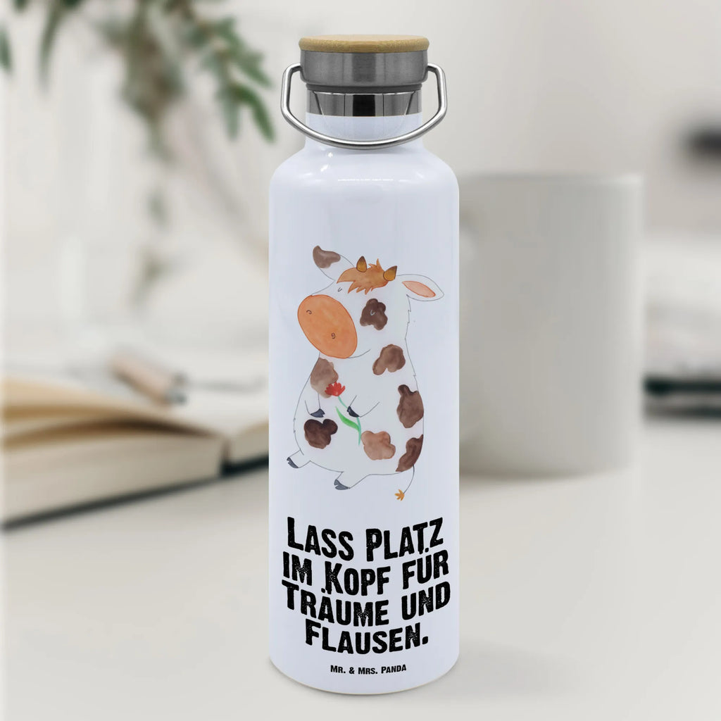 Trinkflasche Kuh Thermosflasche, Isolierflasche, Edelstahl, Trinkflasche, isoliert, Wamrhaltefunktion, Sportflasche, Flasche zum Sport, Sportlerflasche, Bauernhof, Hoftiere, Landwirt, Landwirtin, Kuh, Kühe, Träume, Flausen, Spruch, Magie, Motivtion, Hof, Milch, Milchkuh