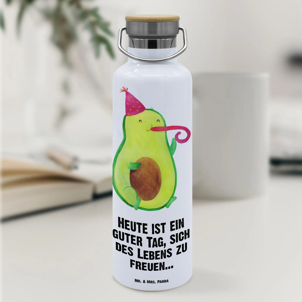 Trinkflasche Avocado Feier Thermosflasche, Isolierflasche, Edelstahl, Trinkflasche, isoliert, Wamrhaltefunktion, Sportflasche, Flasche zum Sport, Sportlerflasche, Avocado, Veggie, Vegan, Gesund, Party, Feierlichkeit, Feier, Fete, Geburtstag, Gute Laune, Tröte