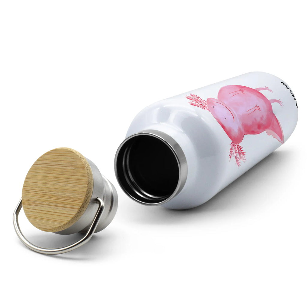 Trinkflasche Axolotl Glücklich Thermosflasche, Isolierflasche, Edelstahl, Trinkflasche, isoliert, Wamrhaltefunktion, Sportflasche, Flasche zum Sport, Sportlerflasche, Axolotl, Molch, Axolot, Schwanzlurch, Lurch, Lurche, Motivation, gute Laune