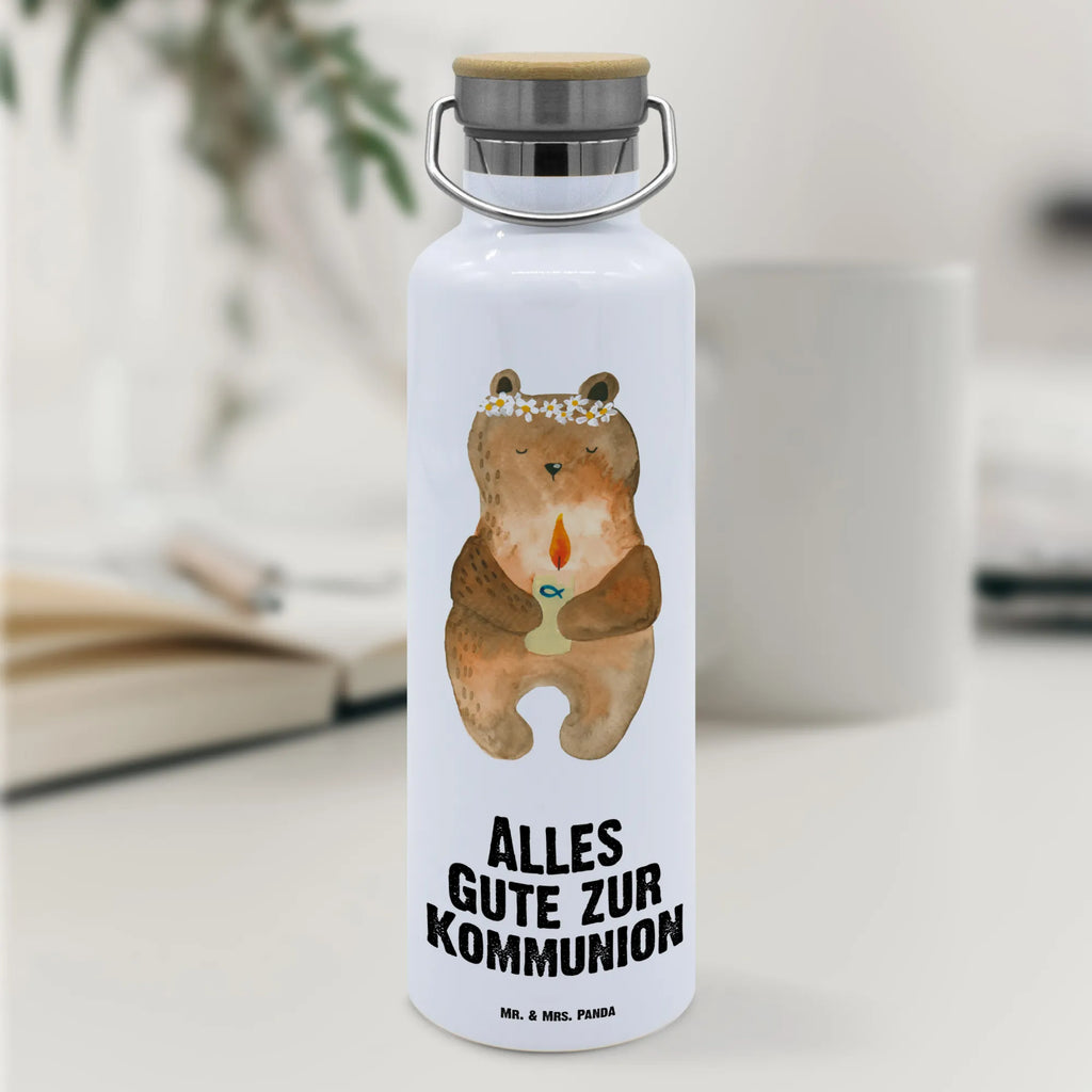 Trinkflasche Bär Kommunion Thermosflasche, Isolierflasche, Edelstahl, Trinkflasche, isoliert, Wamrhaltefunktion, Sportflasche, Flasche zum Sport, Sportlerflasche, Bär, Teddy, Teddybär, Kommunion, Gottes Segen, Taufkerze, katholisch