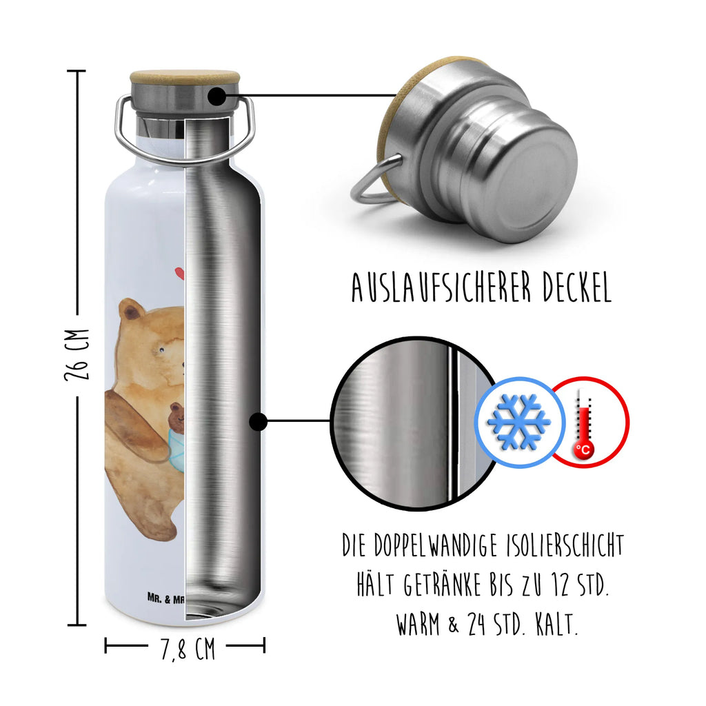 Trinkflasche Bär Baby Thermosflasche, Isolierflasche, Edelstahl, Trinkflasche, isoliert, Wamrhaltefunktion, Sportflasche, Flasche zum Sport, Sportlerflasche, Bär, Teddy, Teddybär, Eltern, Mutter, Baby, Taufe, Geburt, Nichte, Neffe, Enkel, Enkelin, Täufling, Geburtstag, Glückwunsch