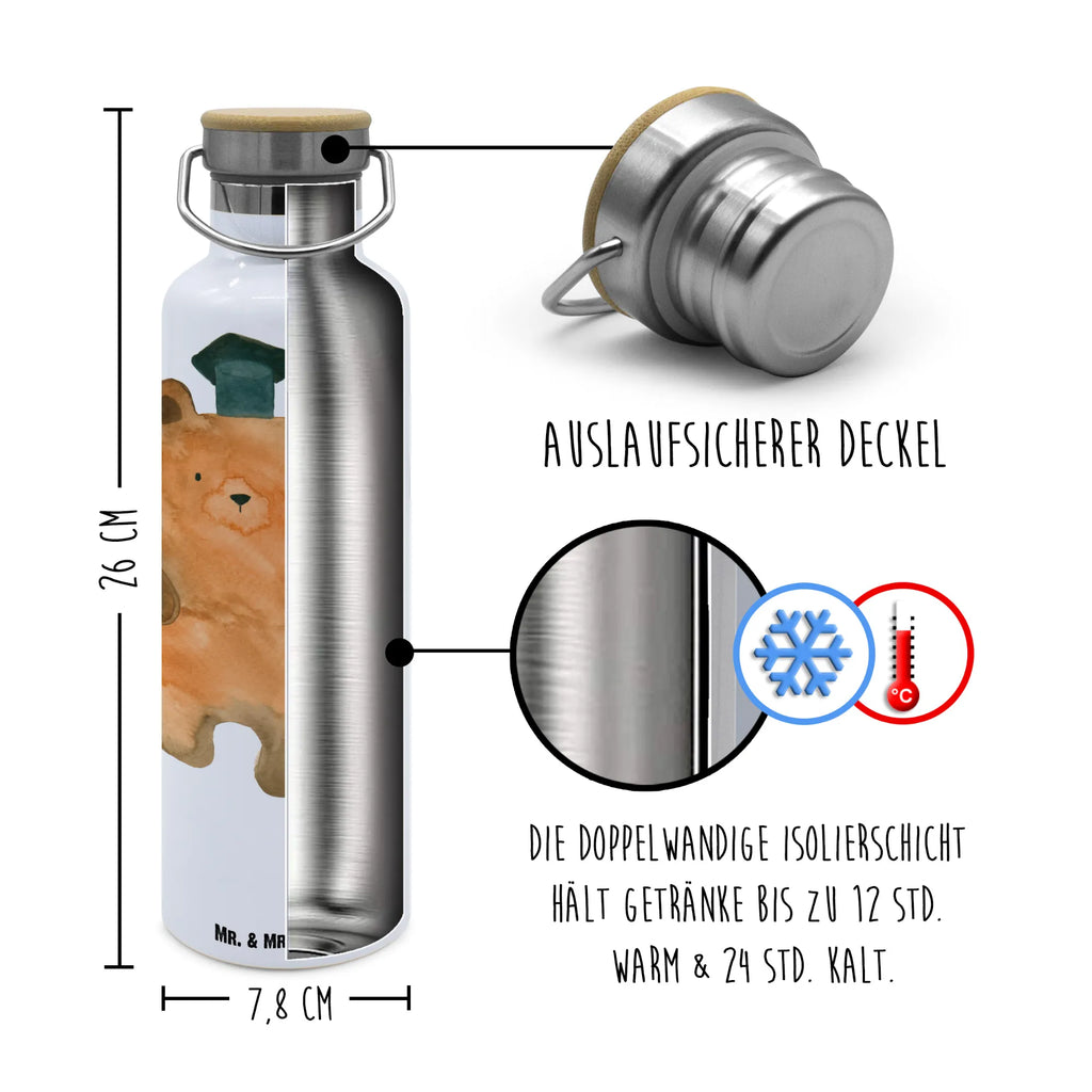 Trinkflasche Bär Prüfung Thermosflasche, Isolierflasche, Edelstahl, Trinkflasche, isoliert, Wamrhaltefunktion, Sportflasche, Flasche zum Sport, Sportlerflasche, Bär, Teddy, Teddybär, Abitur, Prüfungen, Prüfung bestanden, Abschluss, Zeugnis, Abschlusszeugnis