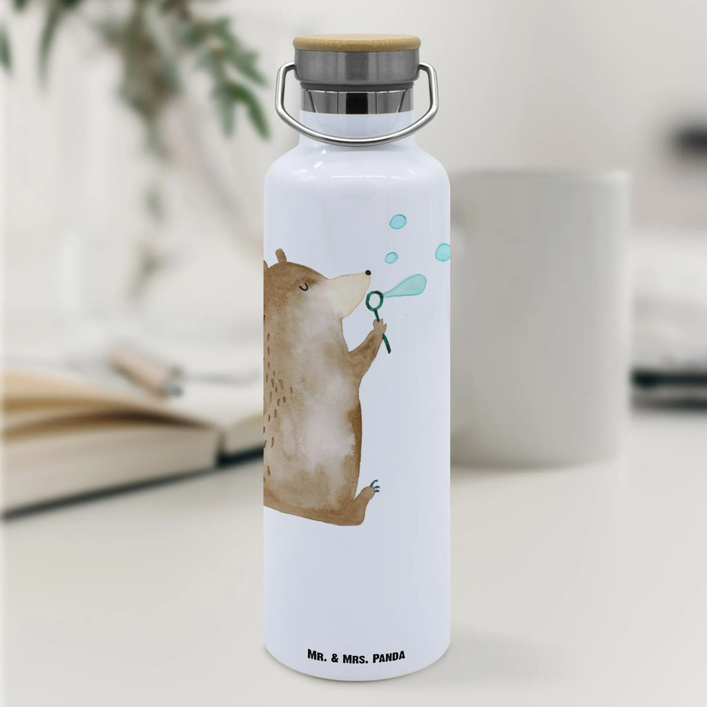 Trinkflasche Bär Seifenblasen Thermosflasche, Isolierflasche, Edelstahl, Trinkflasche, isoliert, Wamrhaltefunktion, Sportflasche, Flasche zum Sport, Sportlerflasche, Bär, Teddy, Teddybär, Seifenblasen Bär Lustig Sein Glücklich Traurig Happy