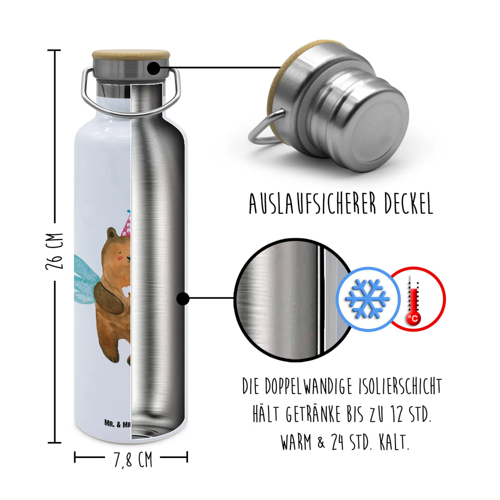 Trinkflasche Bär Zahnfee Thermosflasche, Isolierflasche, Edelstahl, Trinkflasche, isoliert, Wamrhaltefunktion, Sportflasche, Flasche zum Sport, Sportlerflasche, Bär, Teddy, Teddybär, Zahnfee, Fee, Milchzahn, Erster Zahn