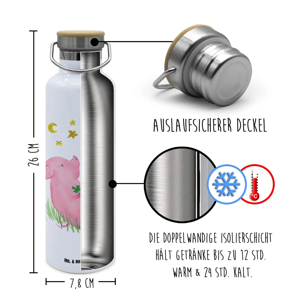 Trinkflasche Schwein Glück Thermosflasche, Isolierflasche, Edelstahl, Trinkflasche, isoliert, Wamrhaltefunktion, Sportflasche, Flasche zum Sport, Sportlerflasche, Tiermotive, Gute Laune, lustige Sprüche, Tiere, Glücksschwein. Glück, Schwein, Schweinchen, Sterne, Sernchen, Ziele, Träume, Motivation, Glücksbringer