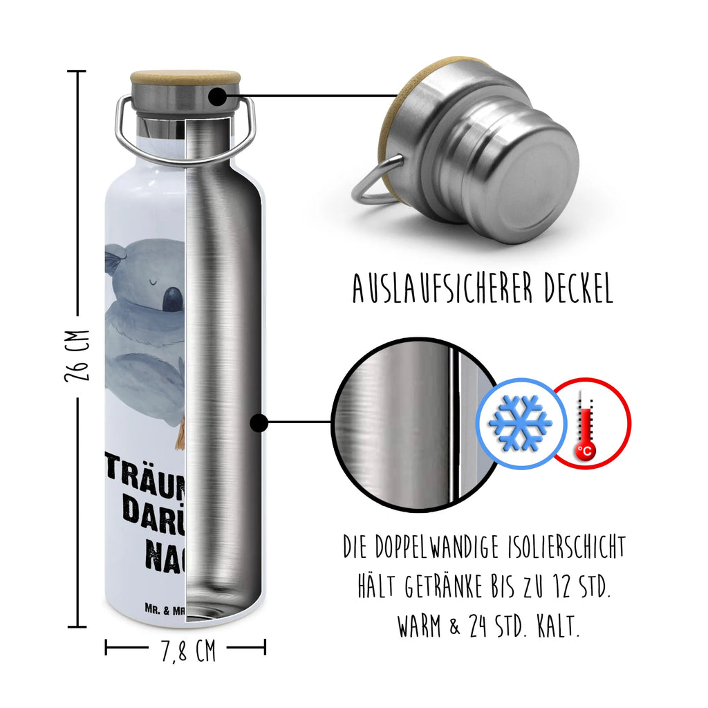 Trinkflasche Koalabär Thermosflasche, Isolierflasche, Edelstahl, Trinkflasche, isoliert, Wamrhaltefunktion, Sportflasche, Flasche zum Sport, Sportlerflasche, Tiermotive, Gute Laune, lustige Sprüche, Tiere, Koala, träumen, Traum, schlafen, Schlafzimmer, Traumland, Bär, Koalabär